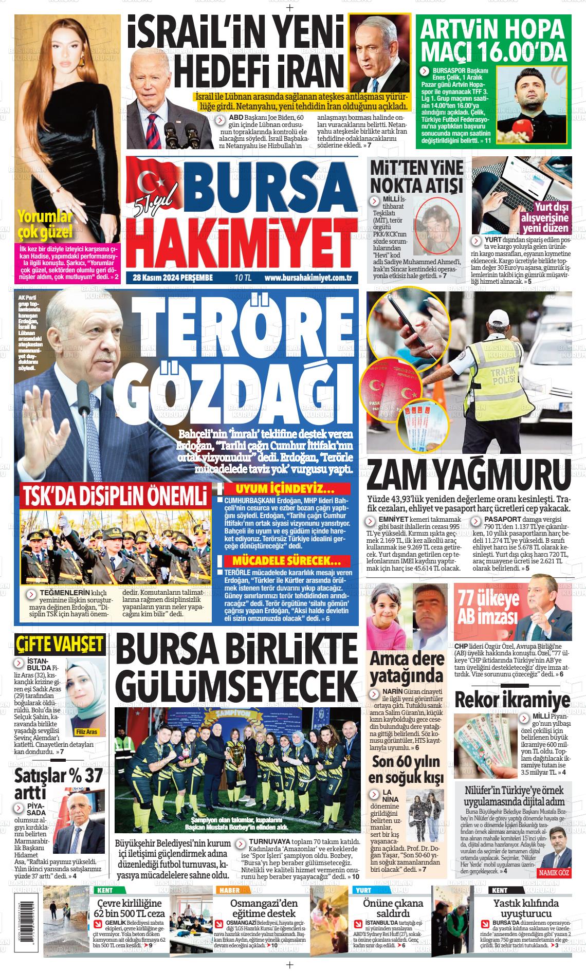 30 Kasım 2024 Bursa Hakimiyet Gazete Manşeti