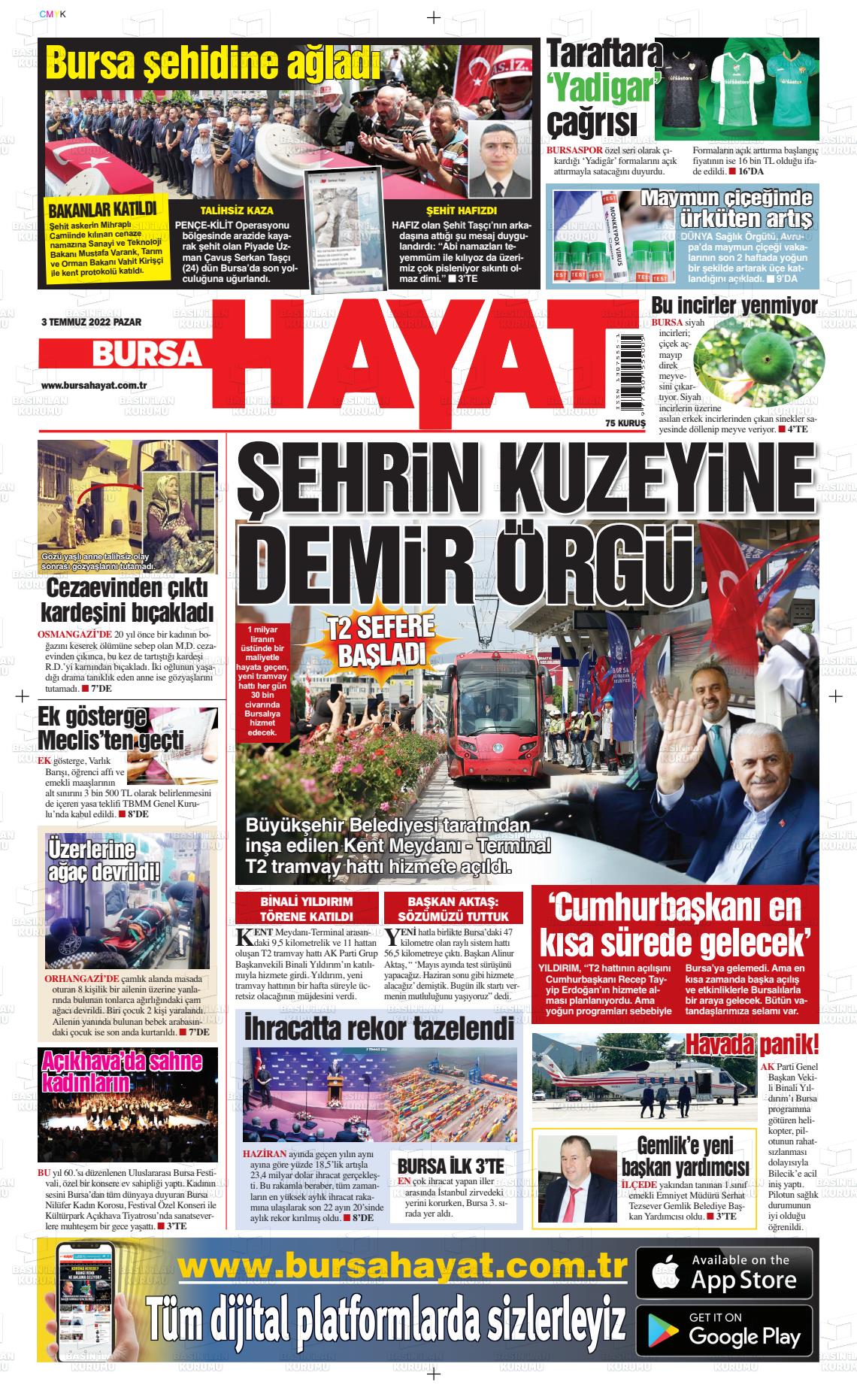03 Temmuz 2022 Bursa Hayat Gazete Manşeti