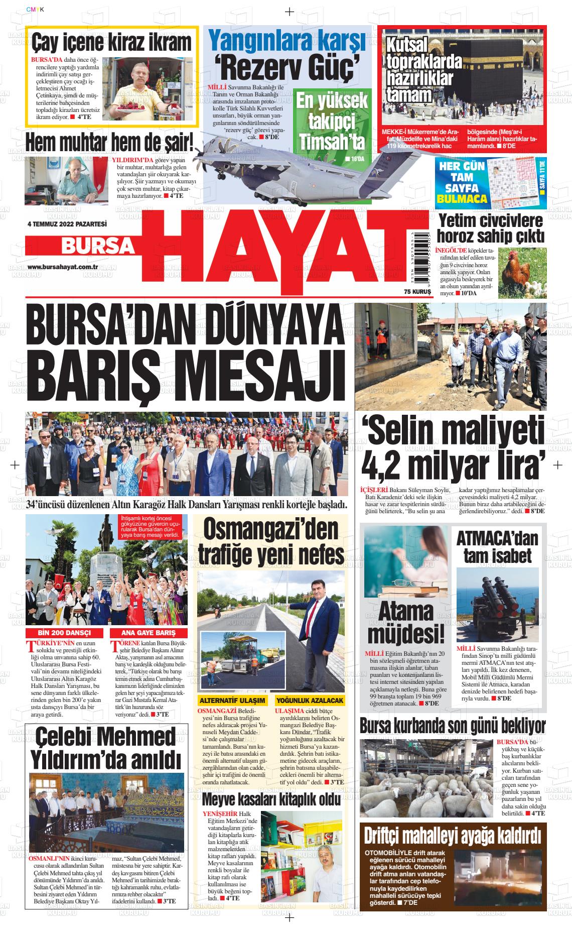 04 Temmuz 2022 Bursa Hayat Gazete Manşeti
