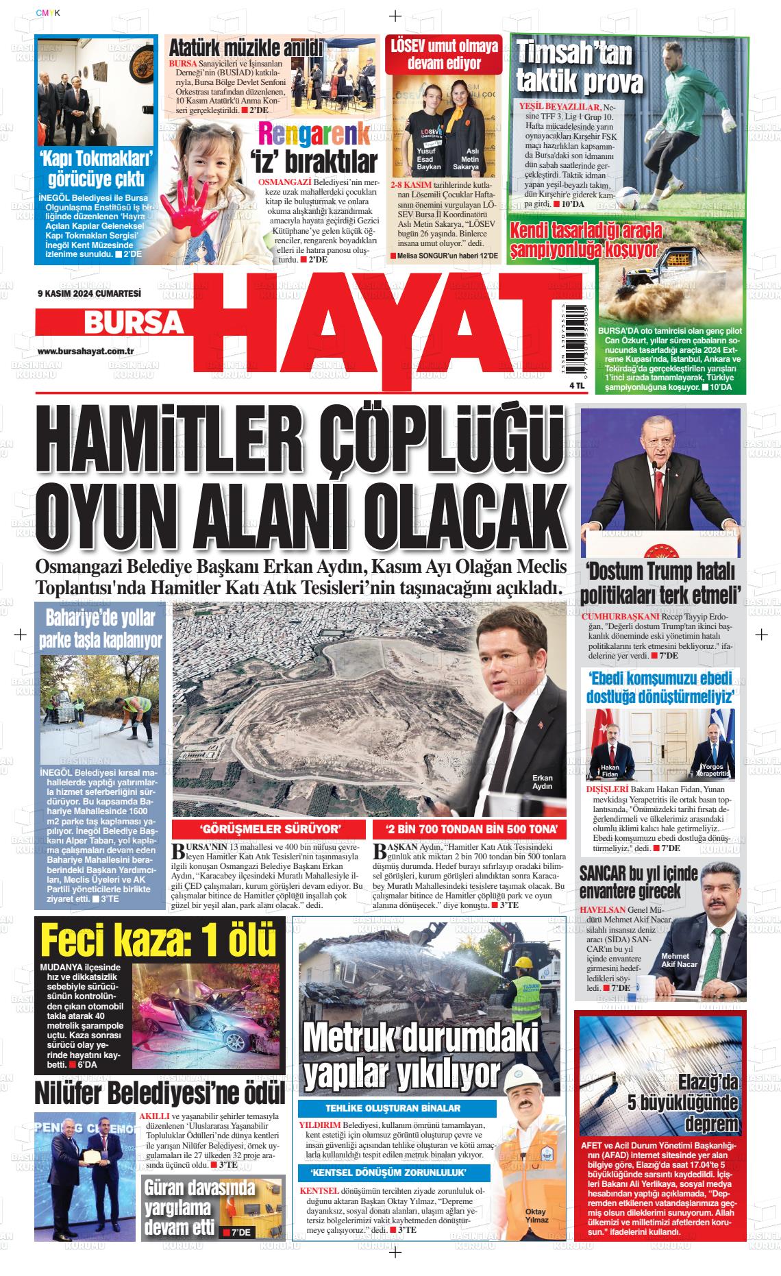09 Kasım 2024 Bursa Hayat Gazete Manşeti