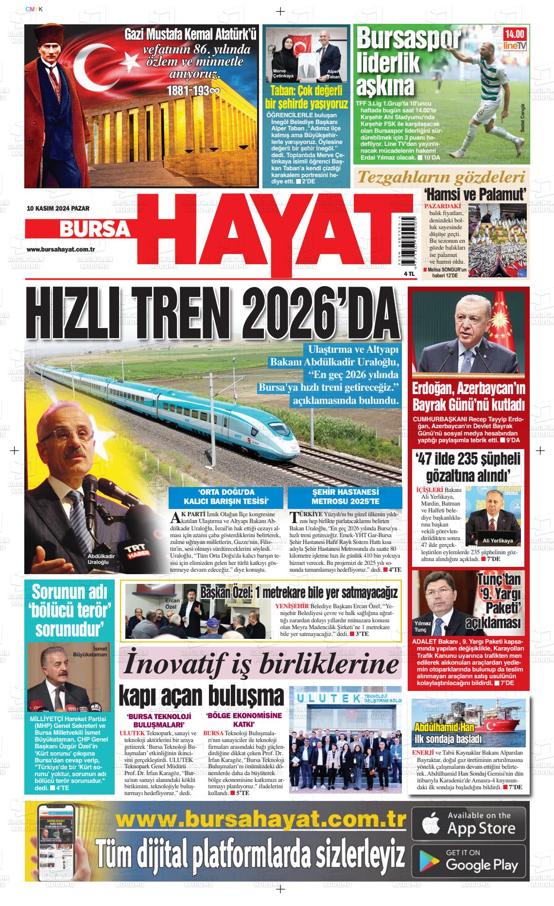 10 Kasım 2024 Bursa Hayat Gazete Manşeti