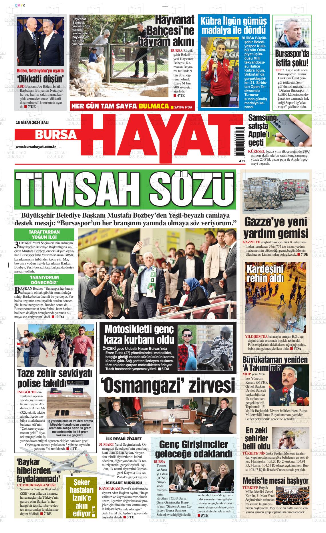 18 Nisan 2024 Bursa Hayat Gazete Manşeti