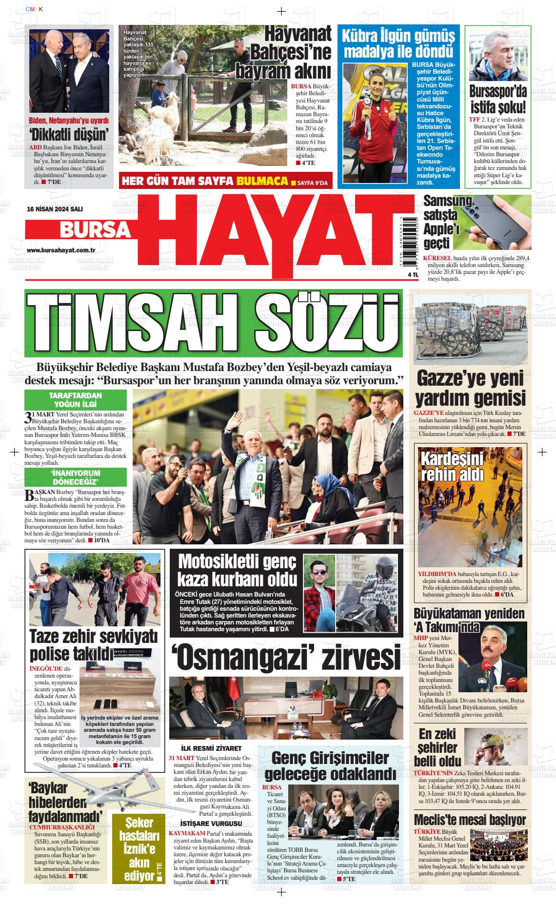 16 Nisan 2024 Bursa Hayat Gazete Manşeti