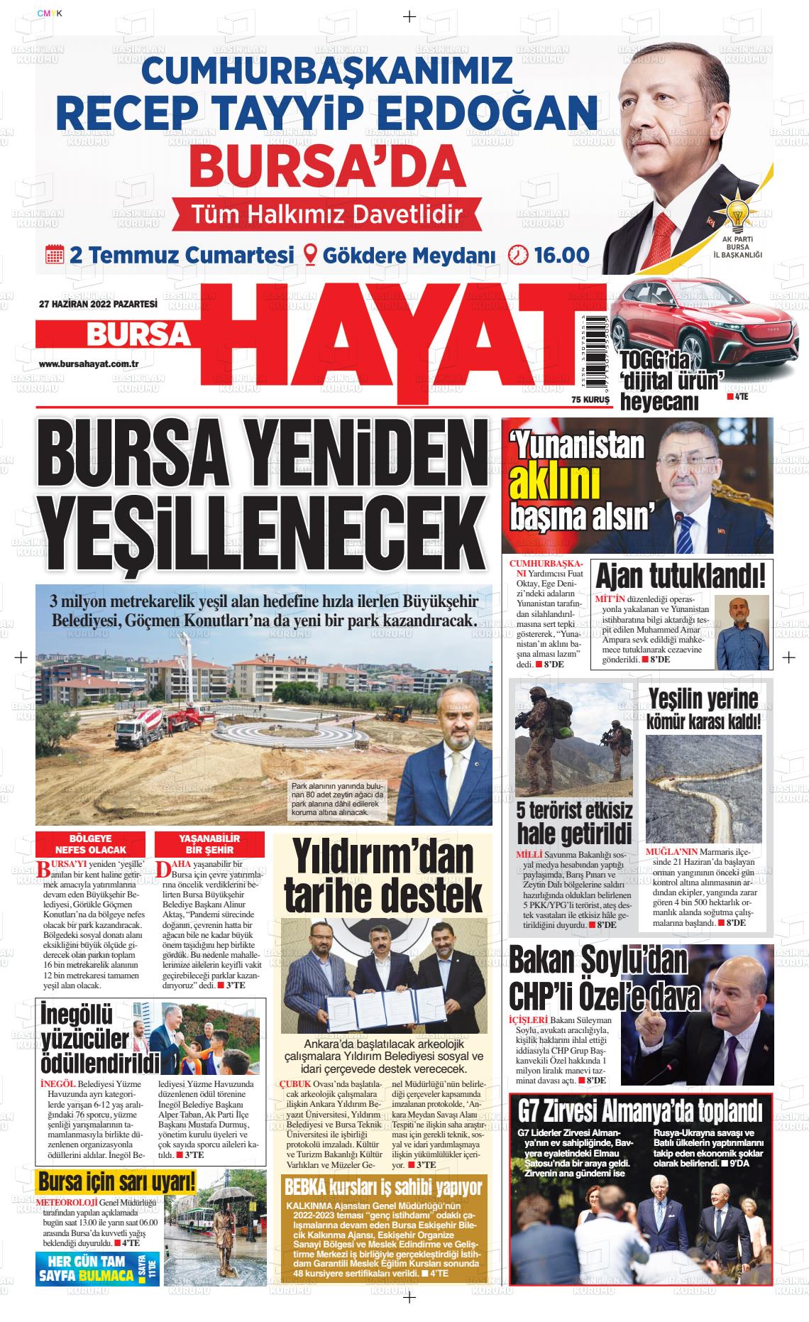 Bursa Hayat Gazete Manşeti