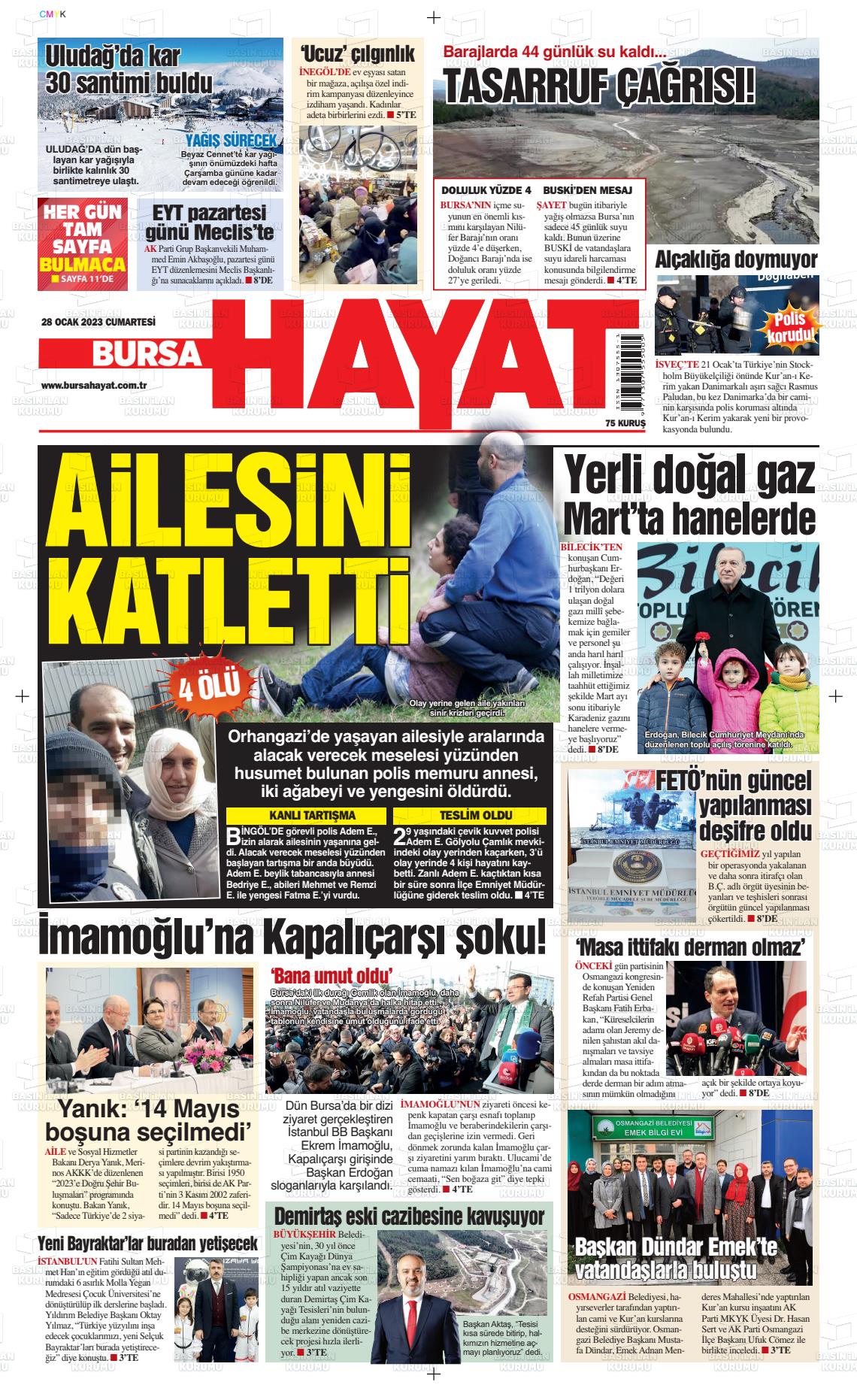28 Ocak 2023 Bursa Hayat Gazete Manşeti
