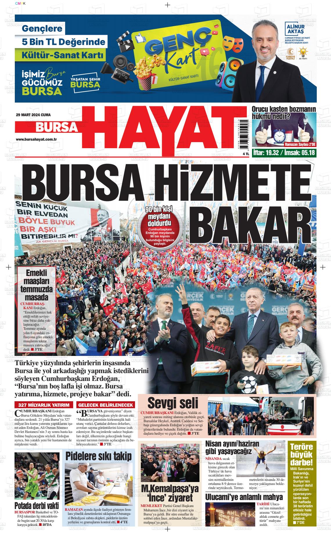 29 Mart 2024 Bursa Hayat Gazete Manşeti