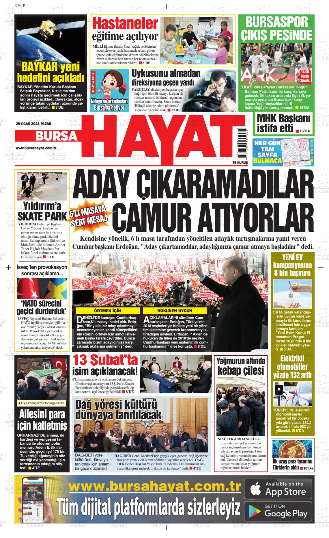 29 Ocak 2023 Bursa Hayat Gazete Manşeti