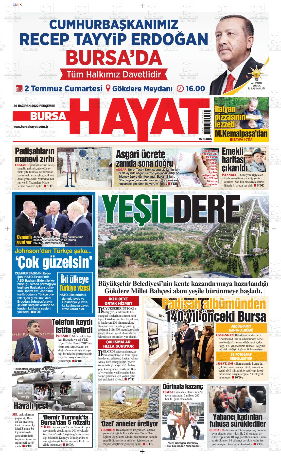 30 Haziran 2022 Bursa Hayat Gazete Manşeti