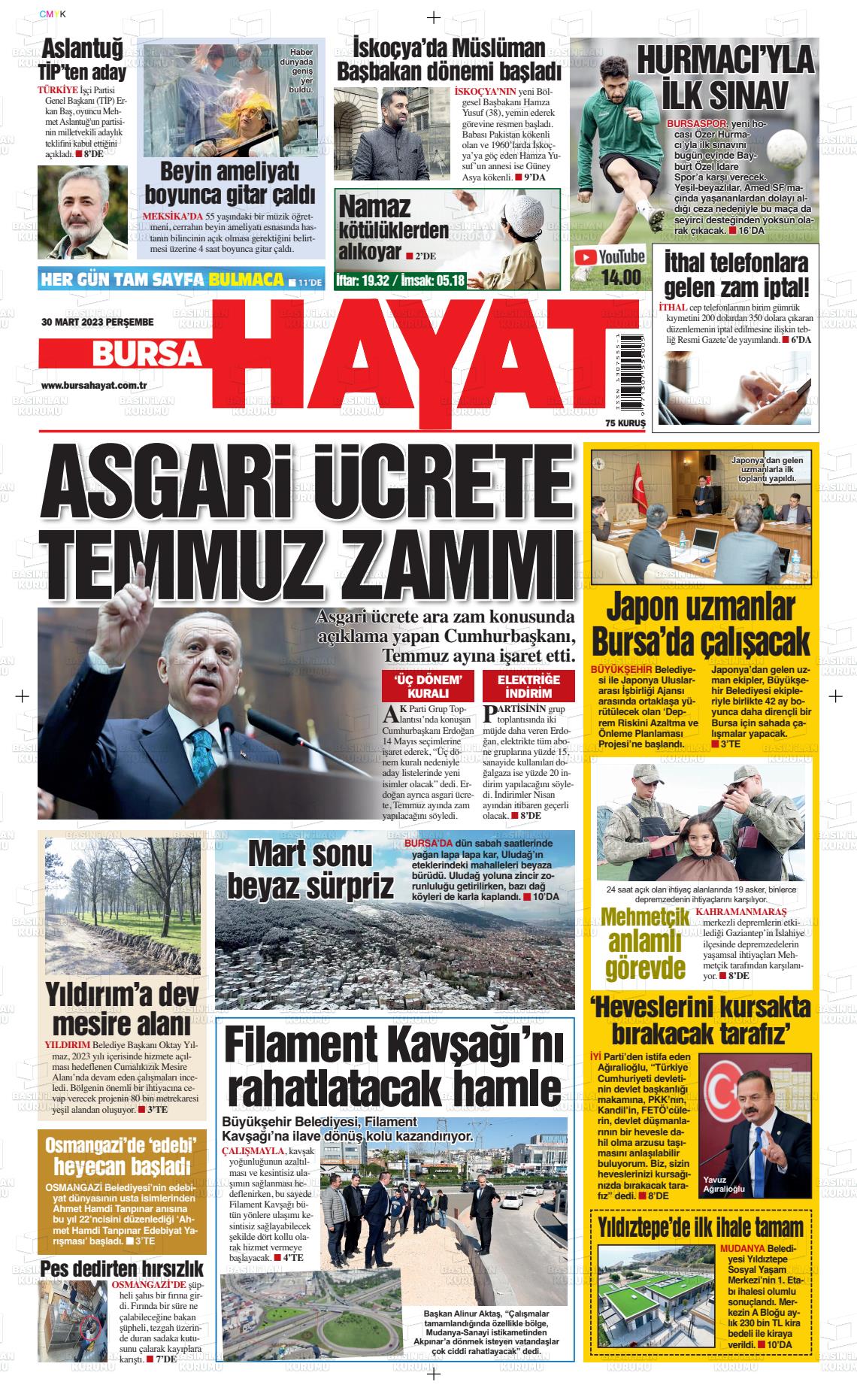 30 Mart 2023 Bursa Hayat Gazete Manşeti