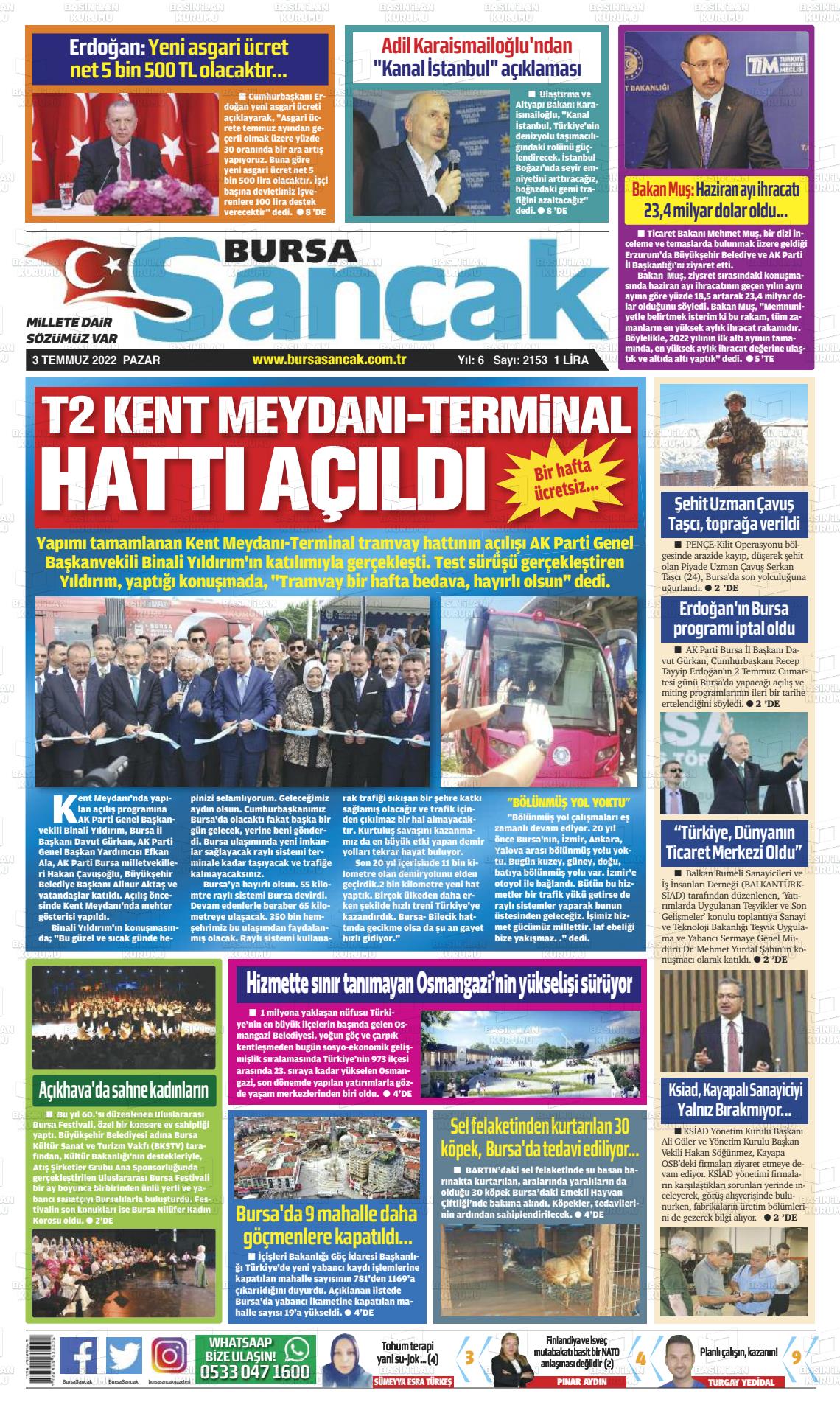03 Temmuz 2022 Bursa Sancak Gazete Manşeti