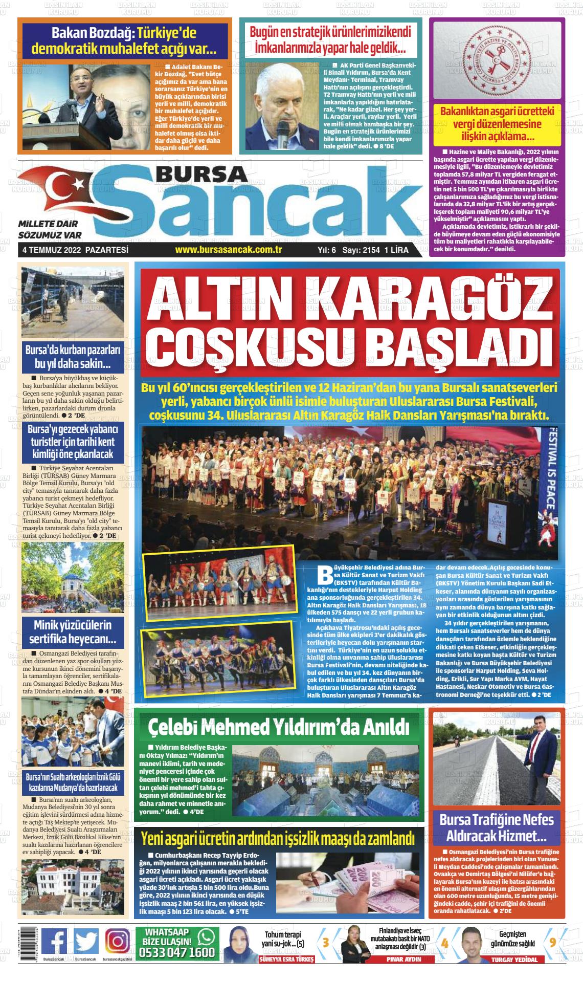 04 Temmuz 2022 Bursa Sancak Gazete Manşeti