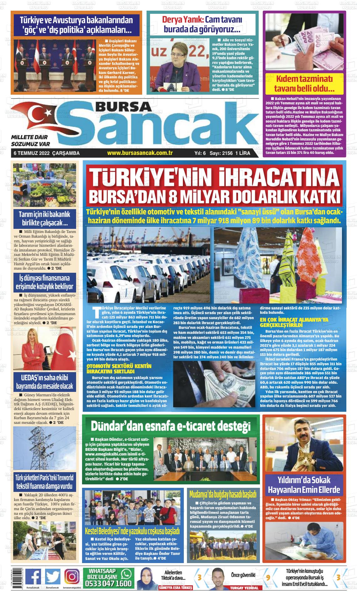 06 Temmuz 2022 Bursa Sancak Gazete Manşeti