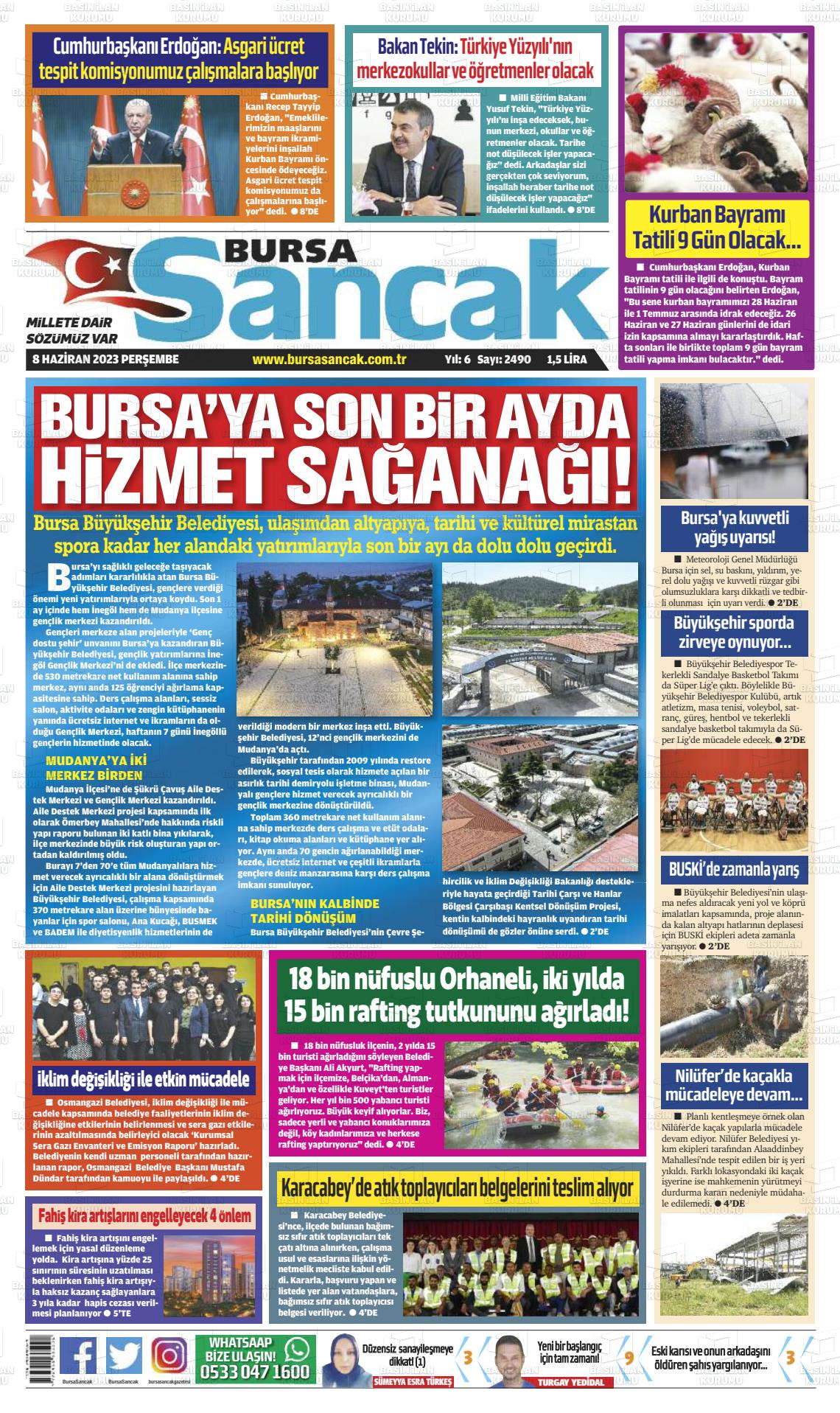 08 Haziran 2023 Bursa Sancak Gazete Manşeti