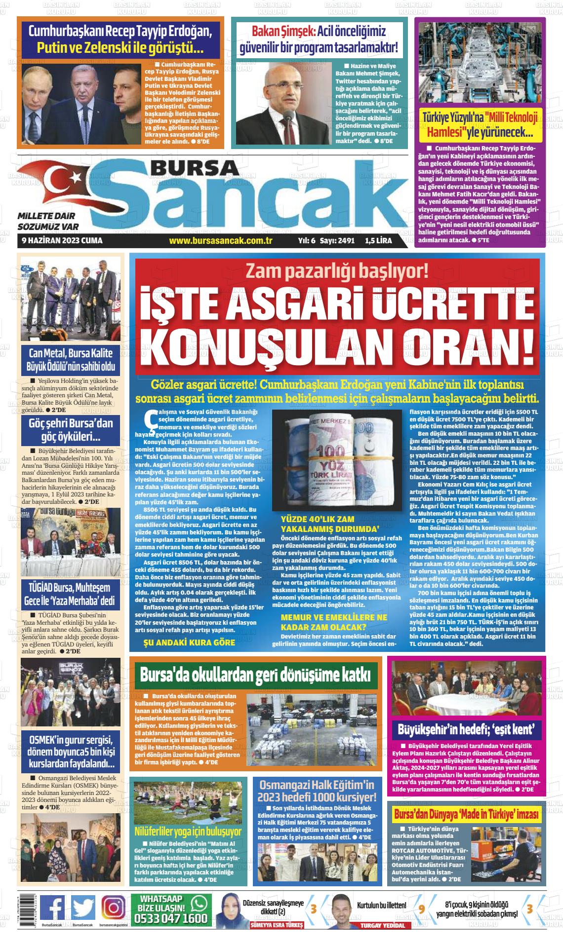 10 Haziran 2023 Bursa Sancak Gazete Manşeti
