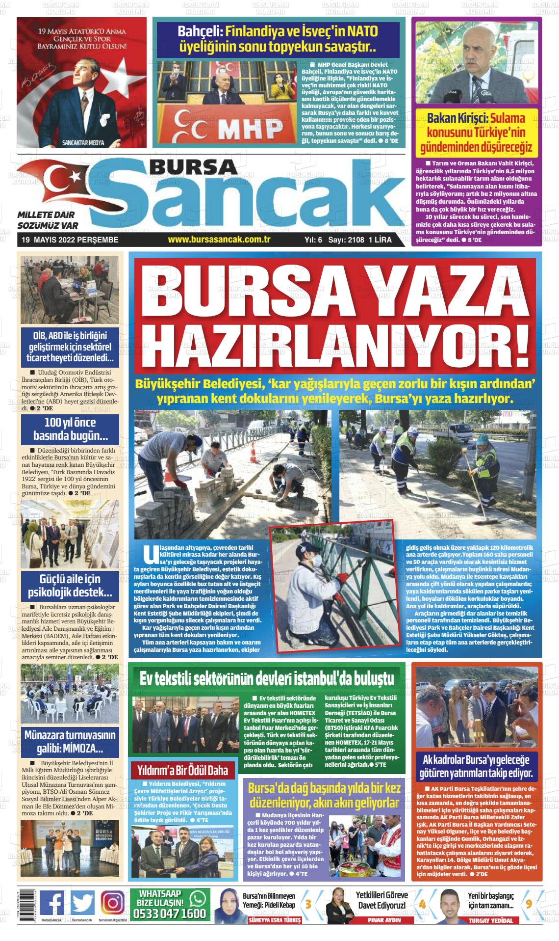 19 Mayıs 2022 Bursa Sancak Gazete Manşeti