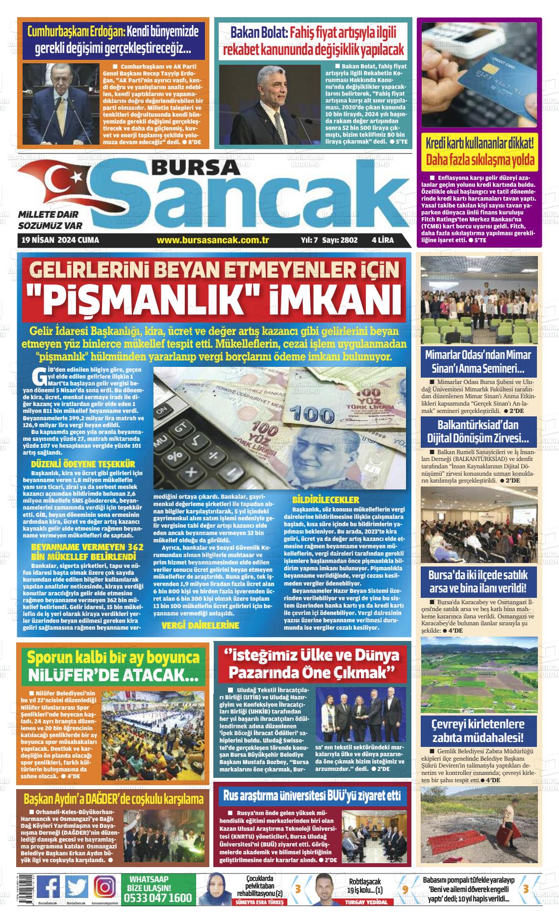 19 Nisan 2024 Bursa Sancak Gazete Manşeti