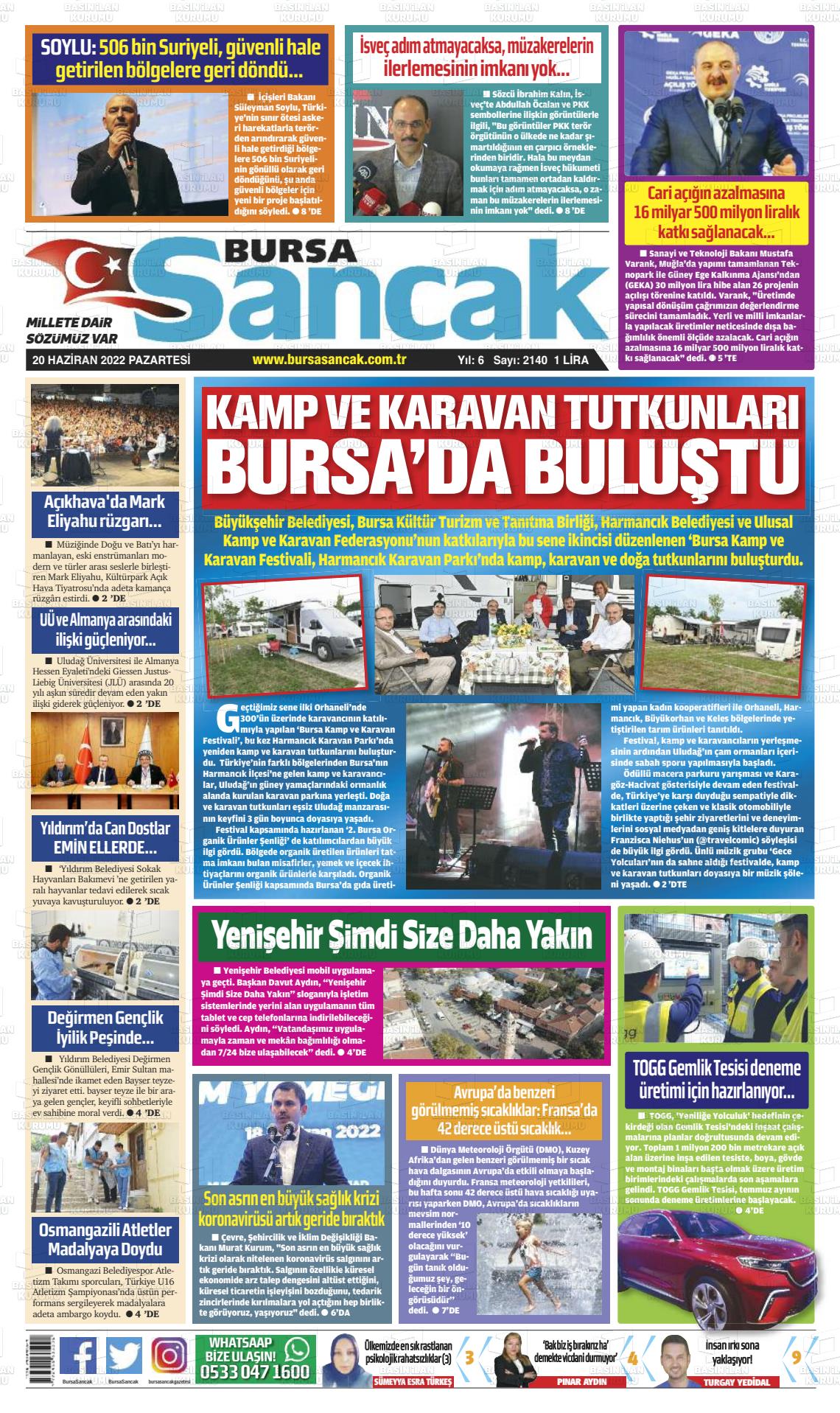 20 Haziran 2022 Bursa Sancak Gazete Manşeti