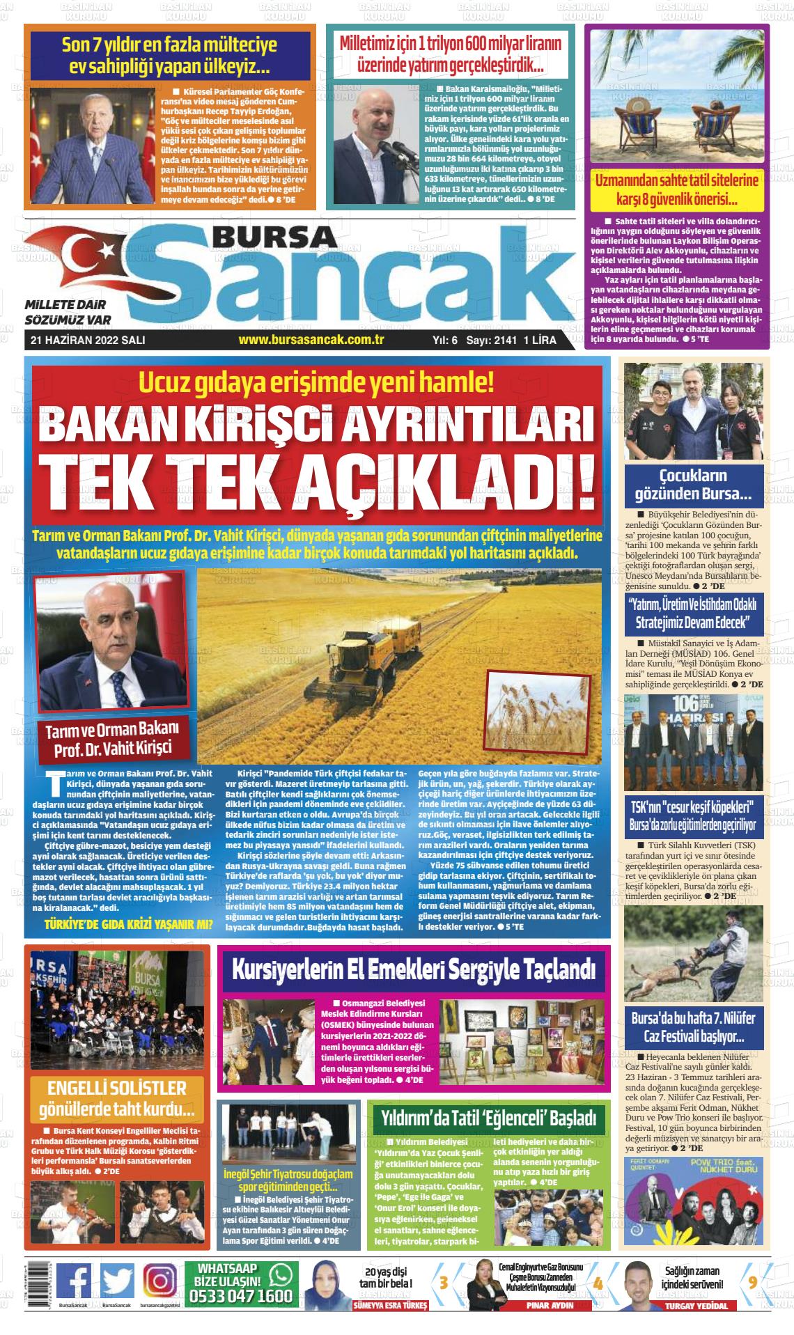 21 Haziran 2022 Bursa Sancak Gazete Manşeti