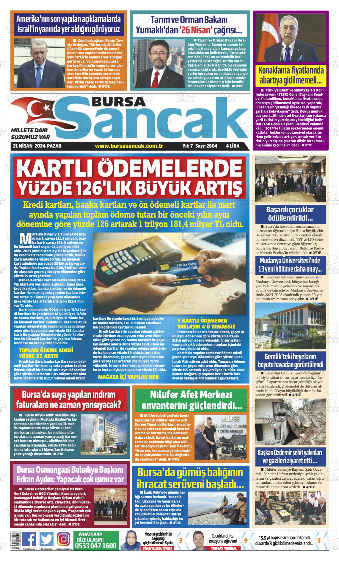 02 Mayıs 2024 Bursa Sancak Gazete Manşeti