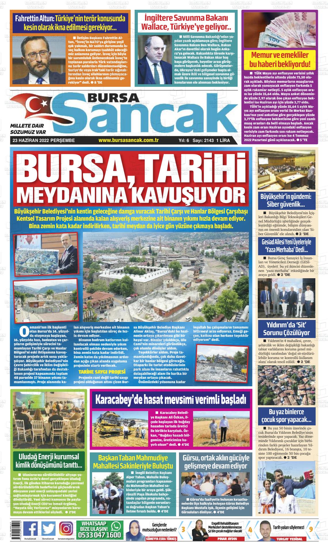 23 Haziran 2022 Bursa Sancak Gazete Manşeti