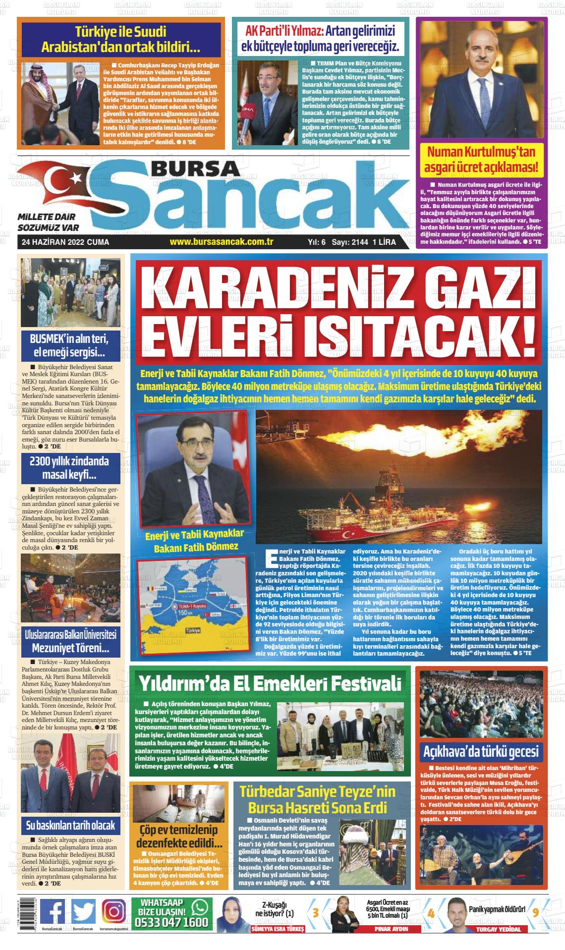 24 Haziran 2022 Bursa Sancak Gazete Manşeti