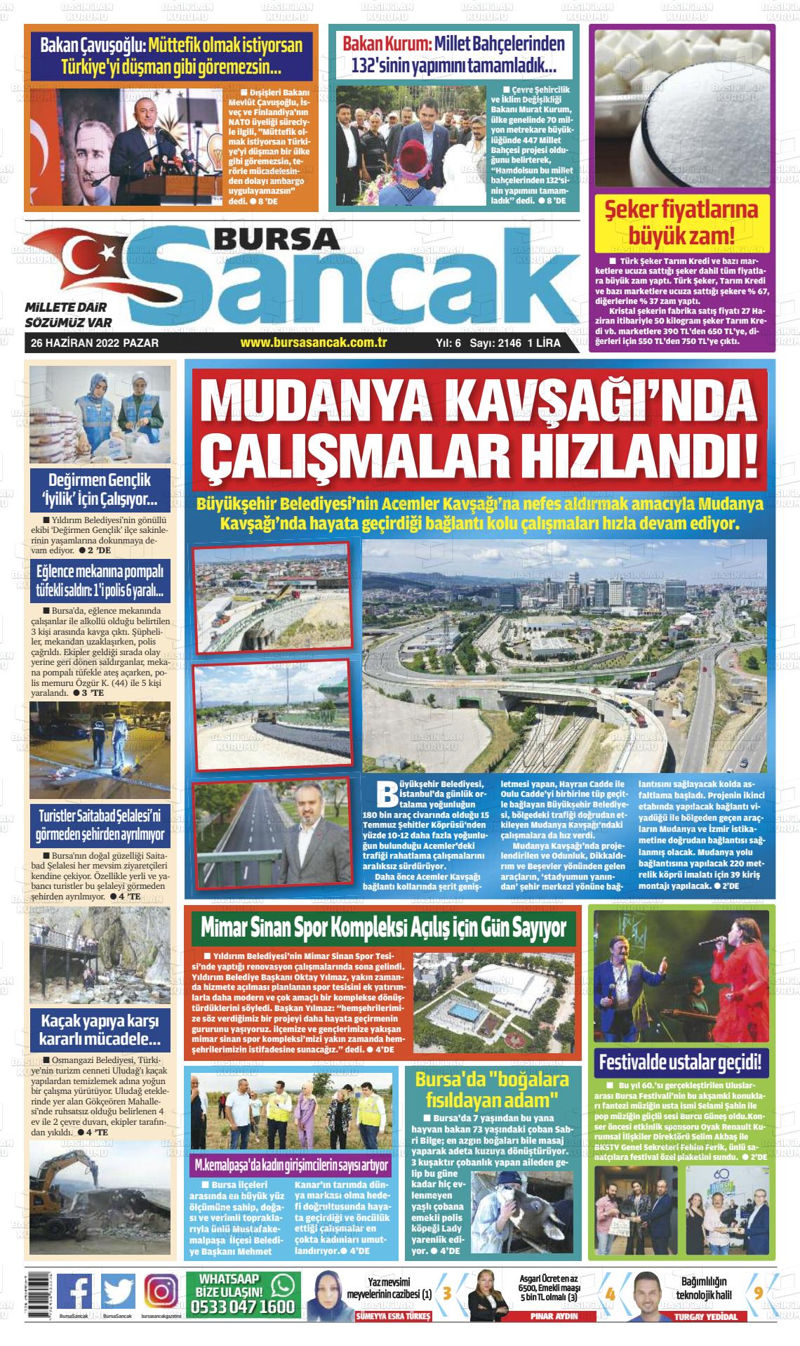 26 Haziran 2022 Bursa Sancak Gazete Manşeti
