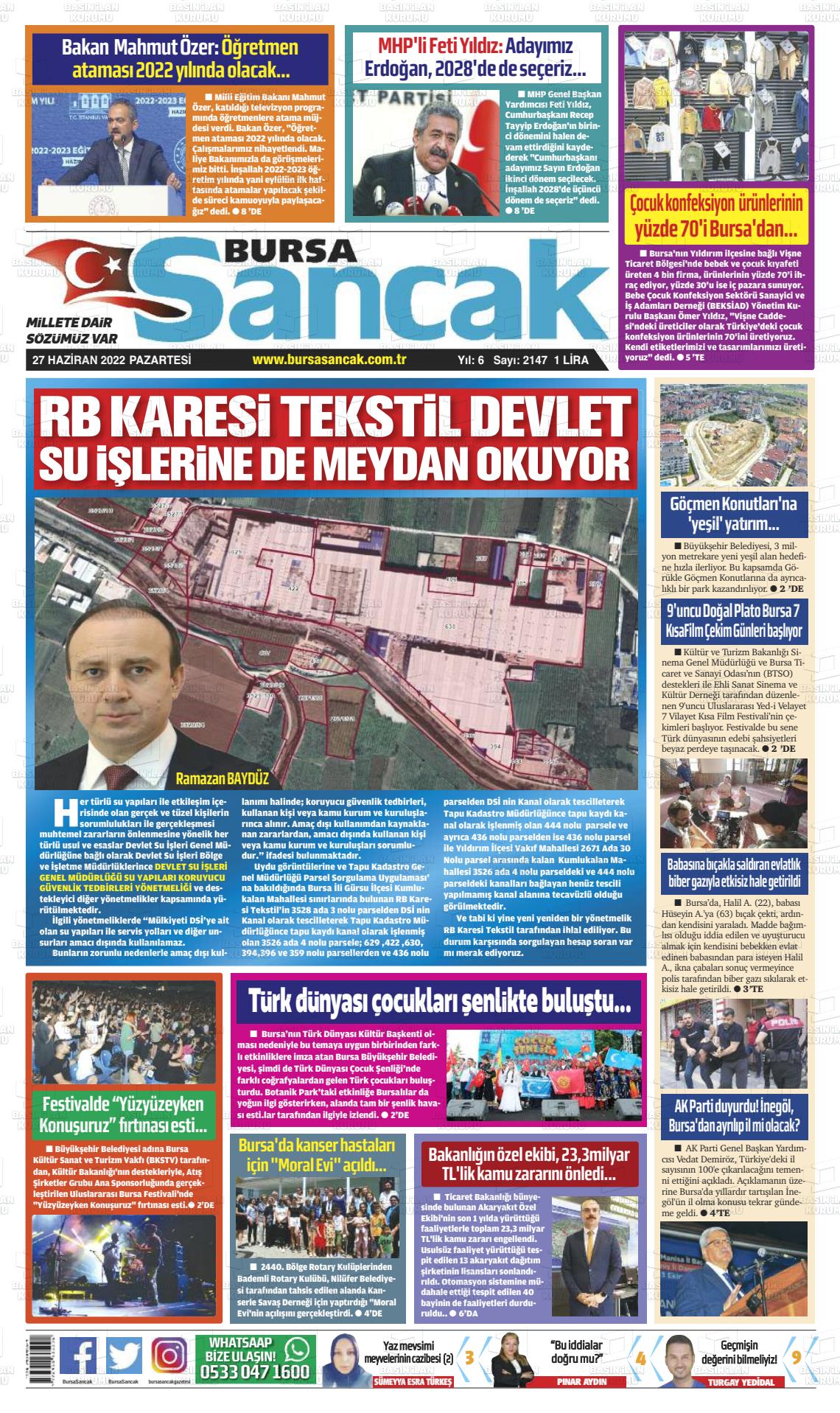 27 Haziran 2022 Bursa Sancak Gazete Manşeti