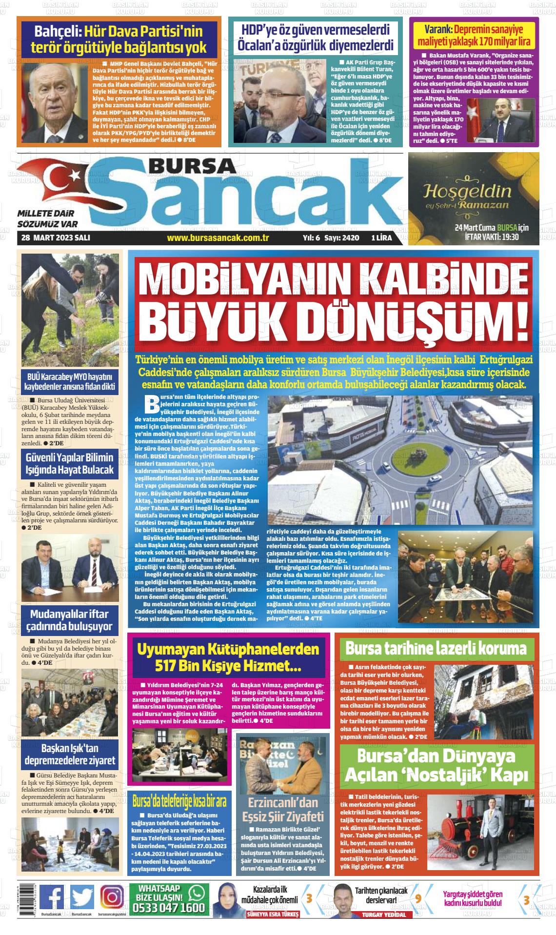 28 Mart 2023 Bursa Sancak Gazete Manşeti