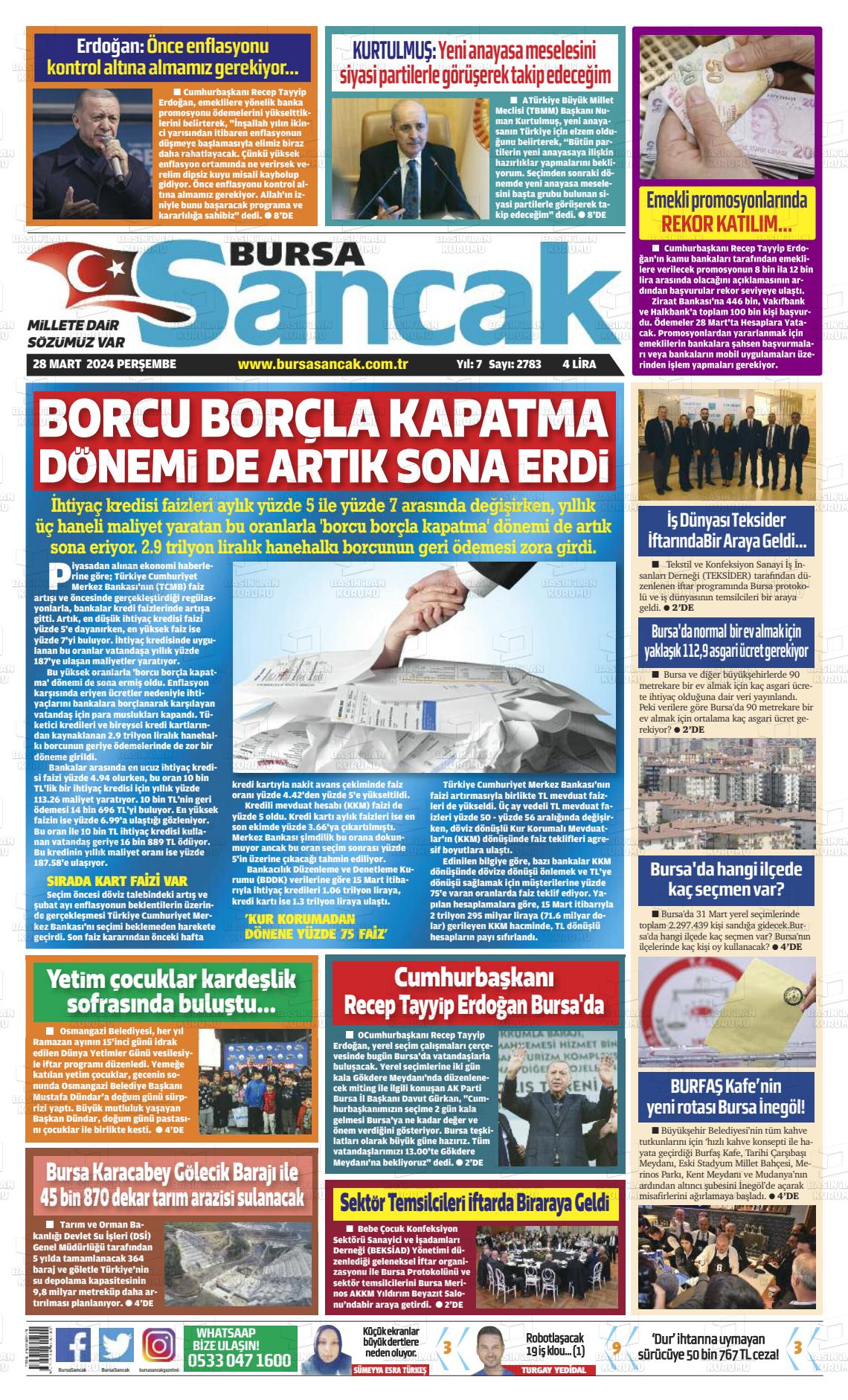 28 Mart 2024 Bursa Sancak Gazete Manşeti