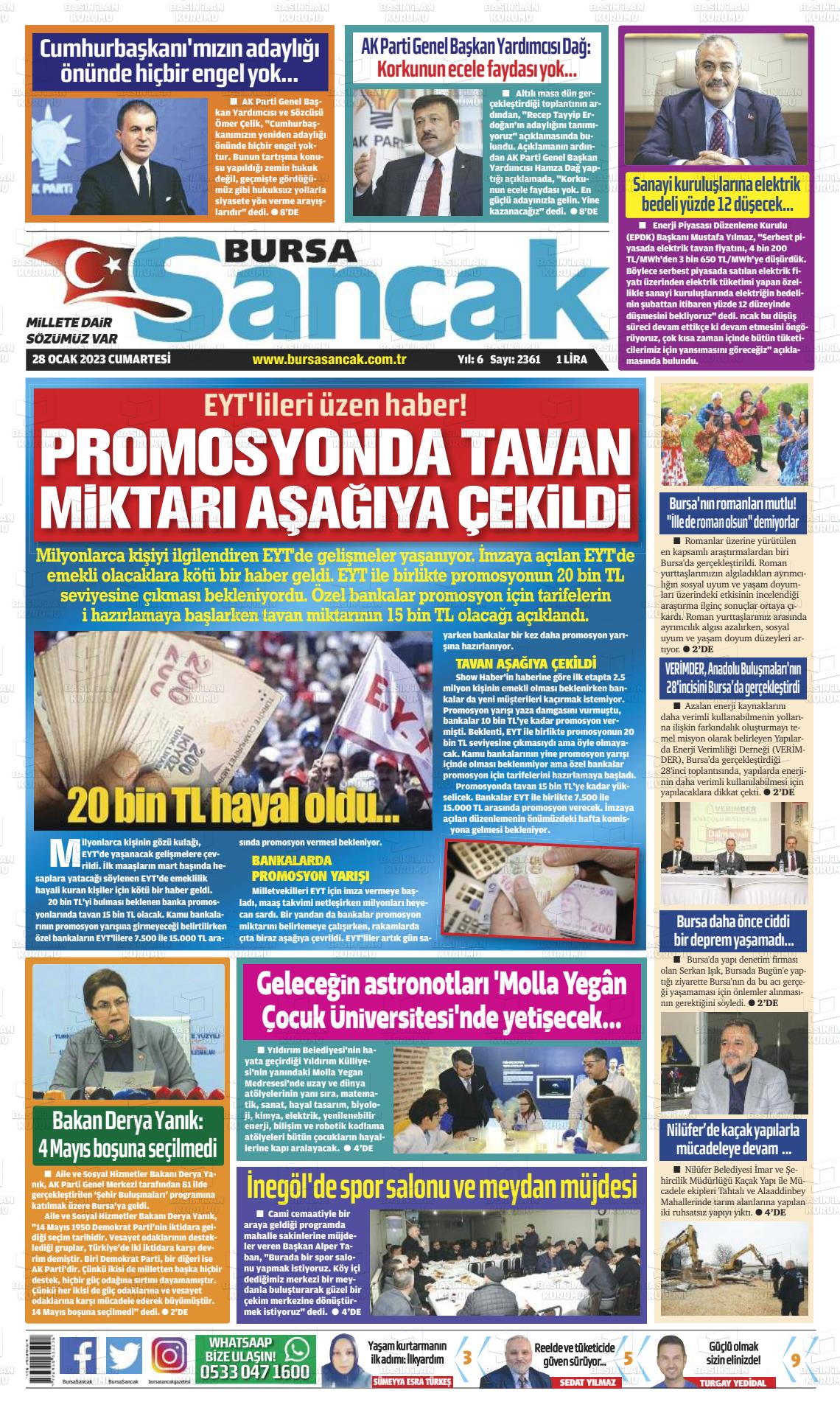 28 Ocak 2023 Bursa Sancak Gazete Manşeti