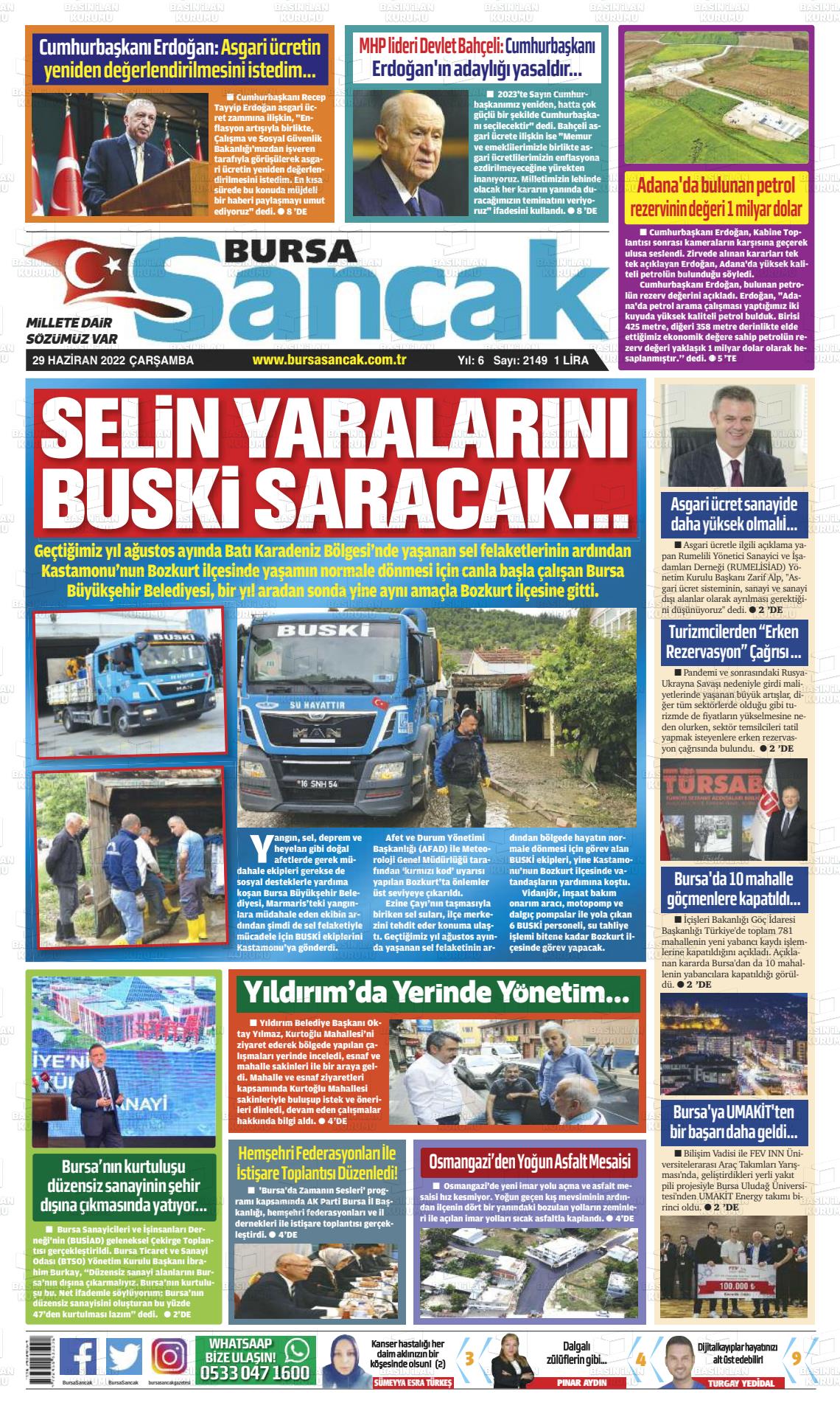 29 Haziran 2022 Bursa Sancak Gazete Manşeti