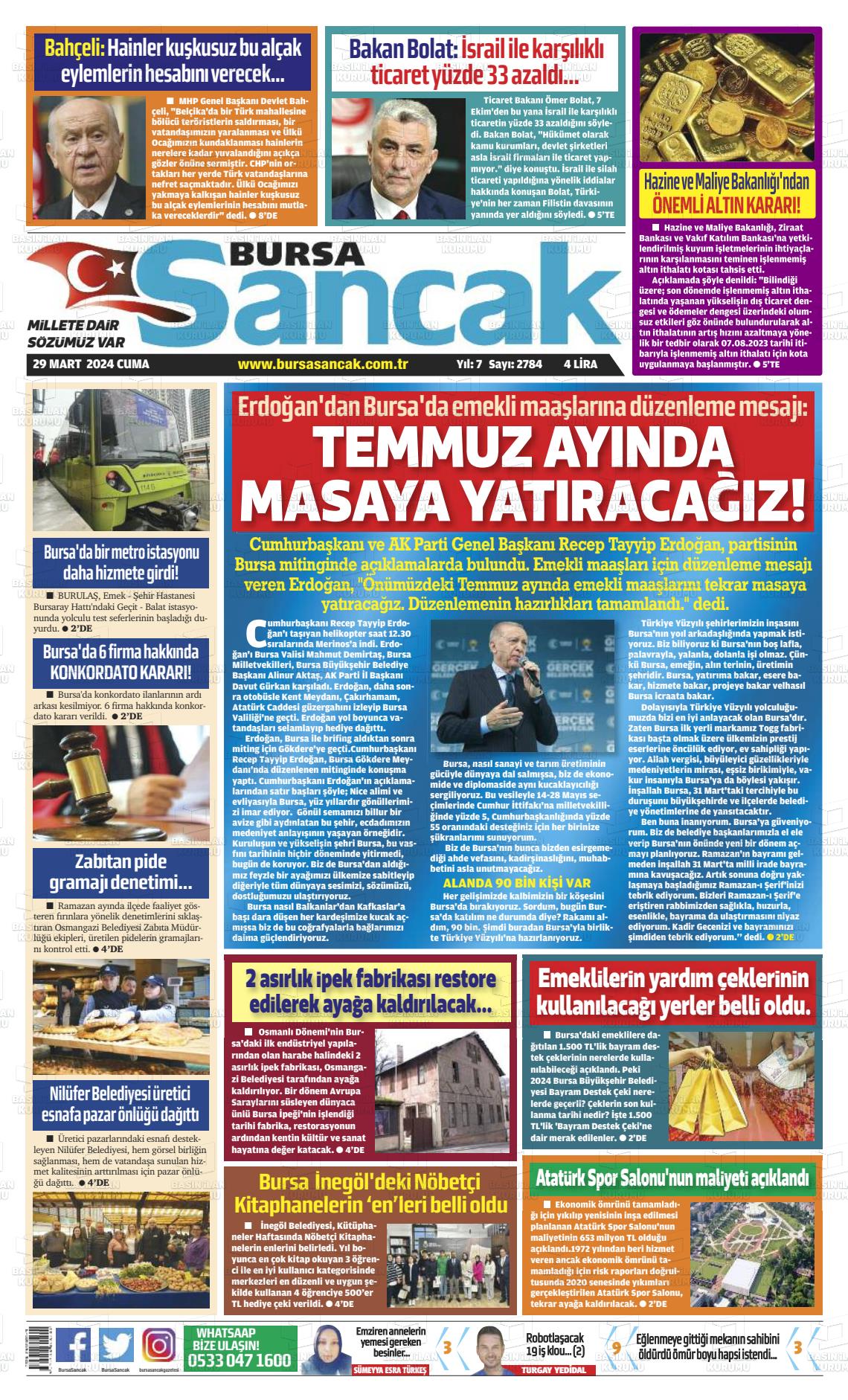29 Mart 2024 Bursa Sancak Gazete Manşeti