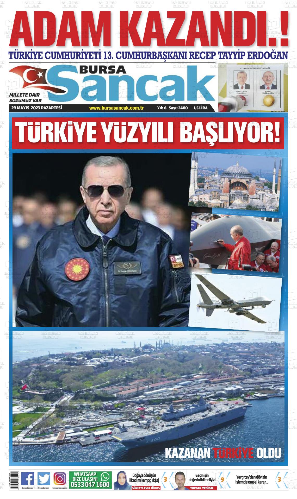 29 Mayıs 2023 Bursa Sancak Gazete Manşeti
