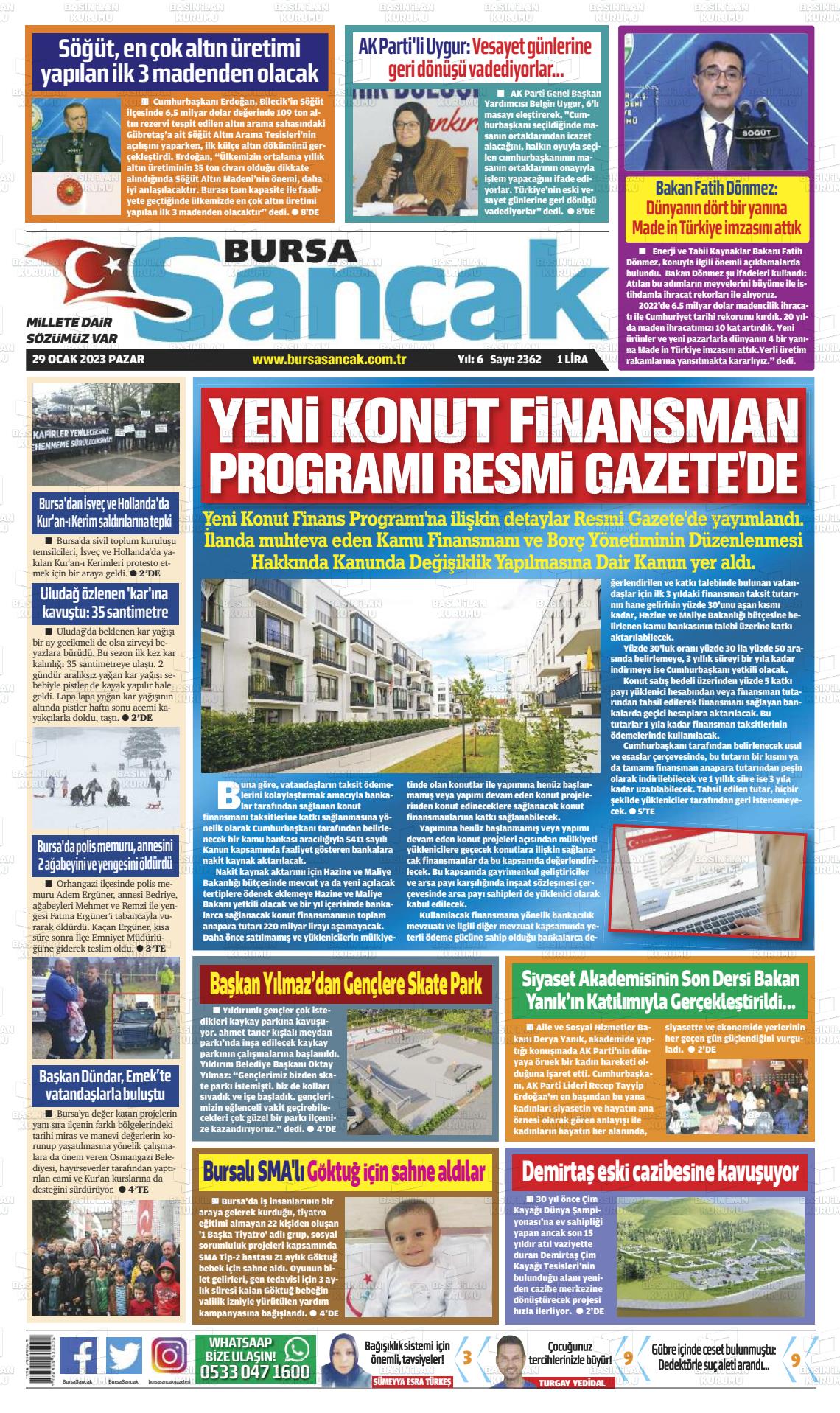 29 Ocak 2023 Bursa Sancak Gazete Manşeti