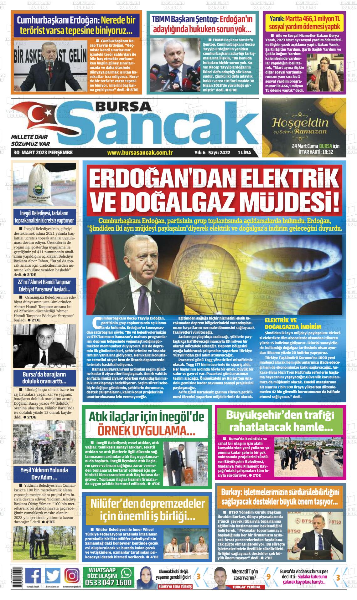 30 Mart 2023 Bursa Sancak Gazete Manşeti