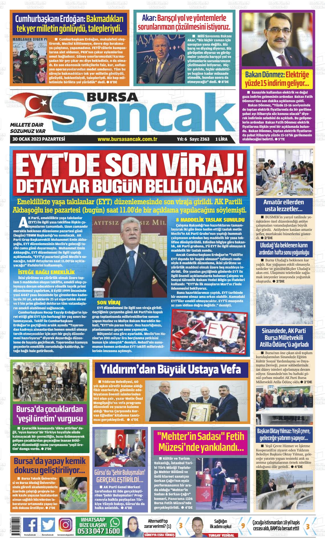 30 Ocak 2023 Bursa Sancak Gazete Manşeti