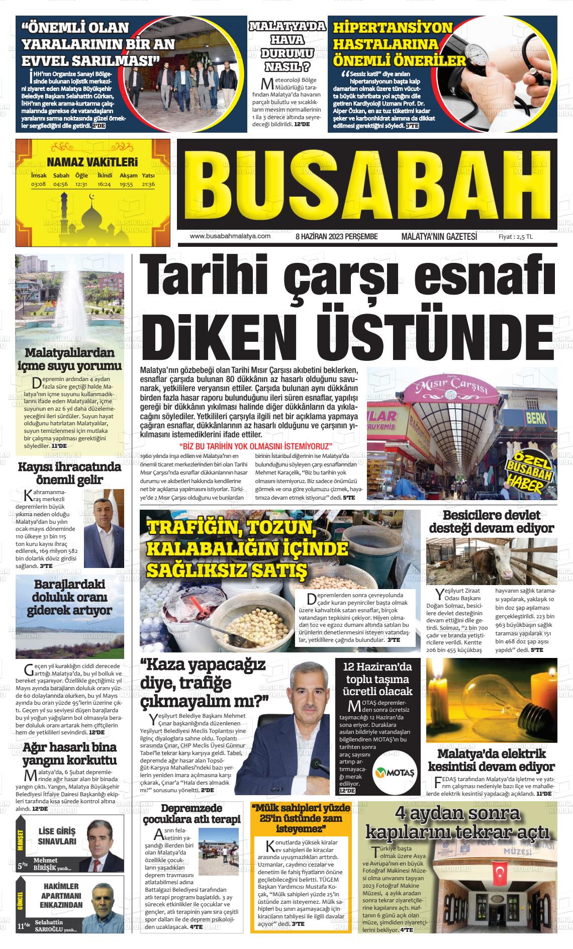 08 Haziran 2023 BUSABAH Malatya Gazete Manşeti