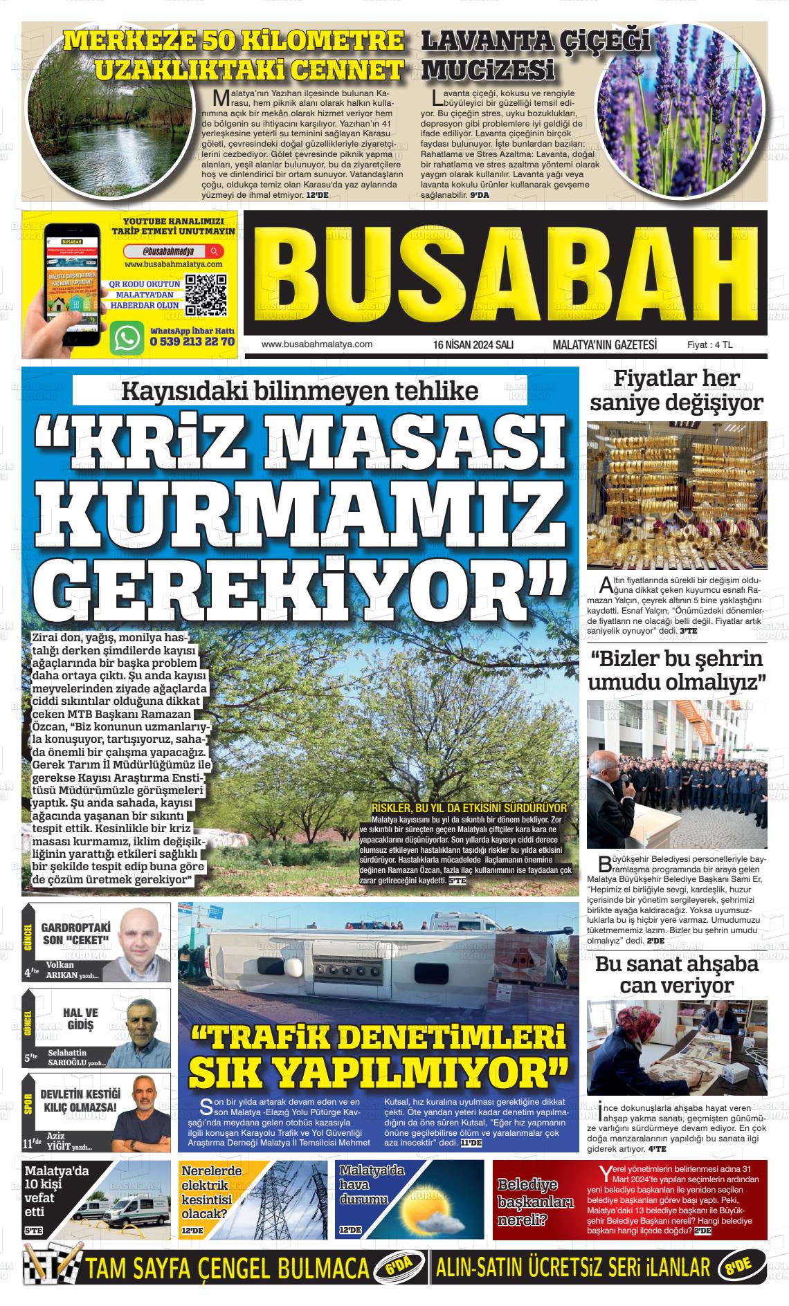18 Nisan 2024 BUSABAH Malatya Gazete Manşeti