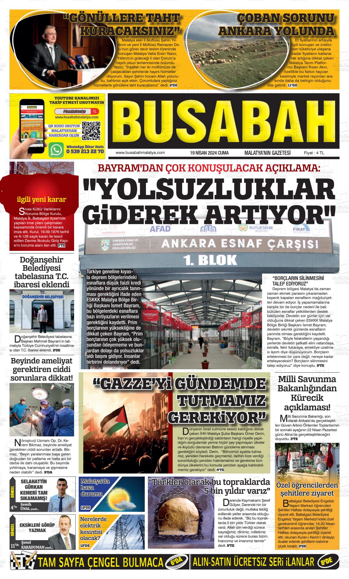 19 Nisan 2024 BUSABAH Malatya Gazete Manşeti