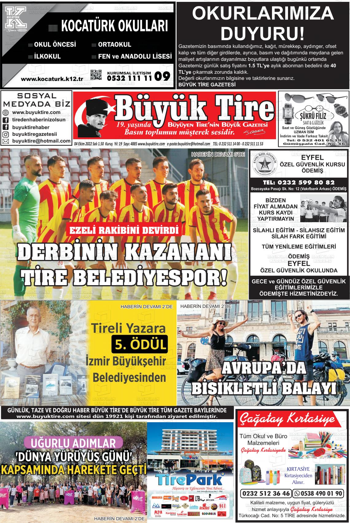 05 Ekim 2022 Büyük Tire Gazete Manşeti