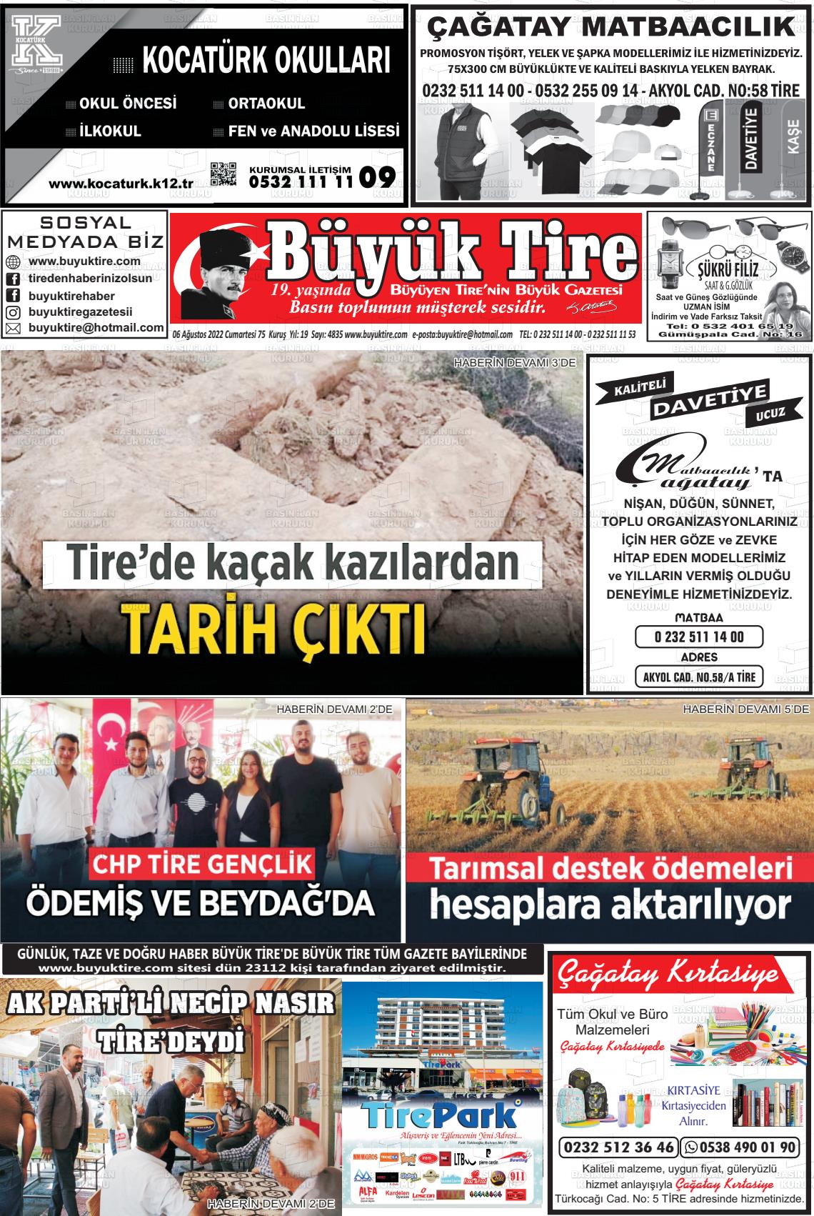 06 Ağustos 2022 Büyük Tire Gazete Manşeti