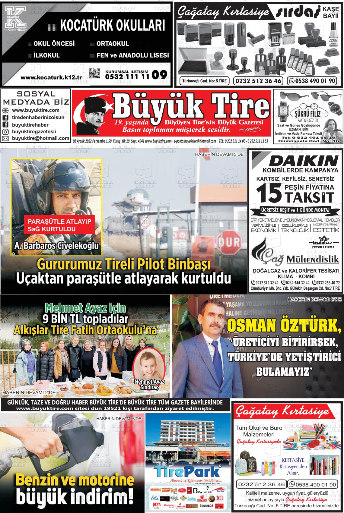 08 Aralık 2022 Büyük Tire Gazete Manşeti