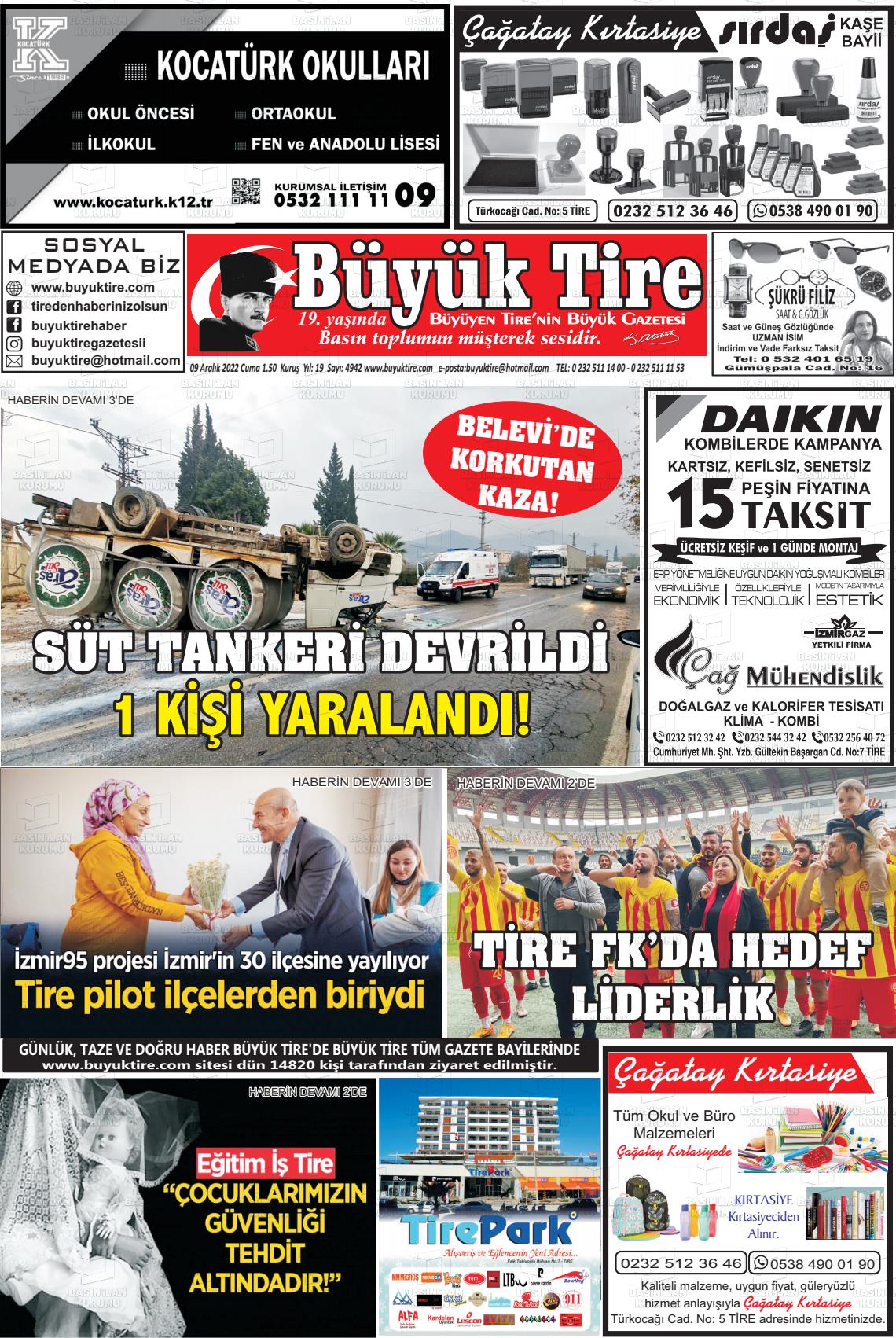 09 Aralık 2022 Büyük Tire Gazete Manşeti