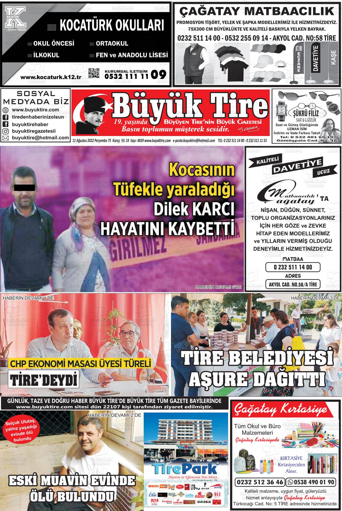 11 Ağustos 2022 Büyük Tire Gazete Manşeti