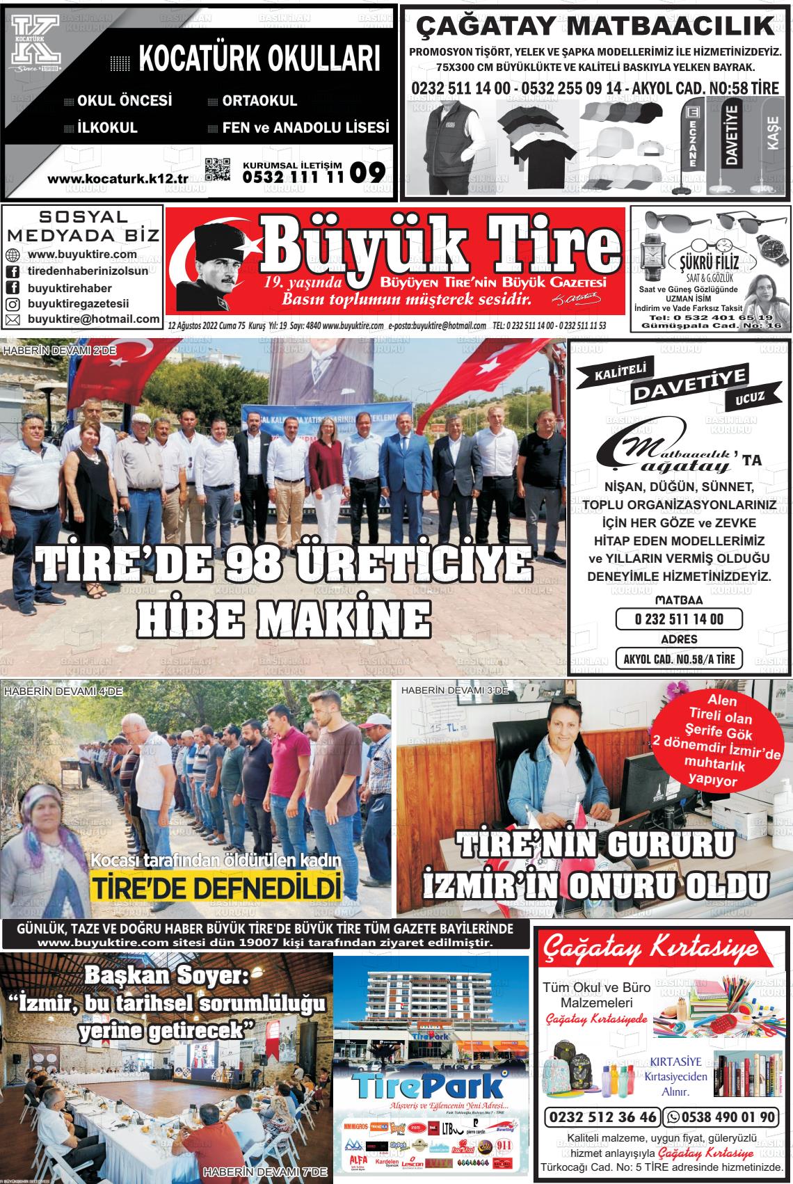 12 Ağustos 2022 Büyük Tire Gazete Manşeti