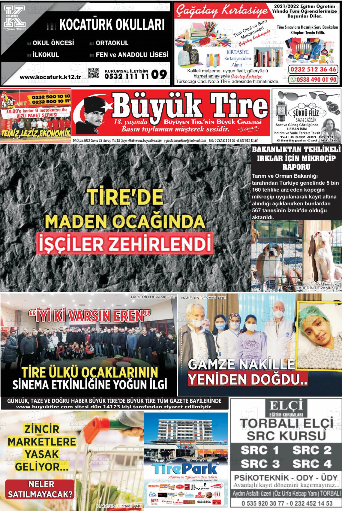14 Ocak 2022 Büyük Tire Gazete Manşeti