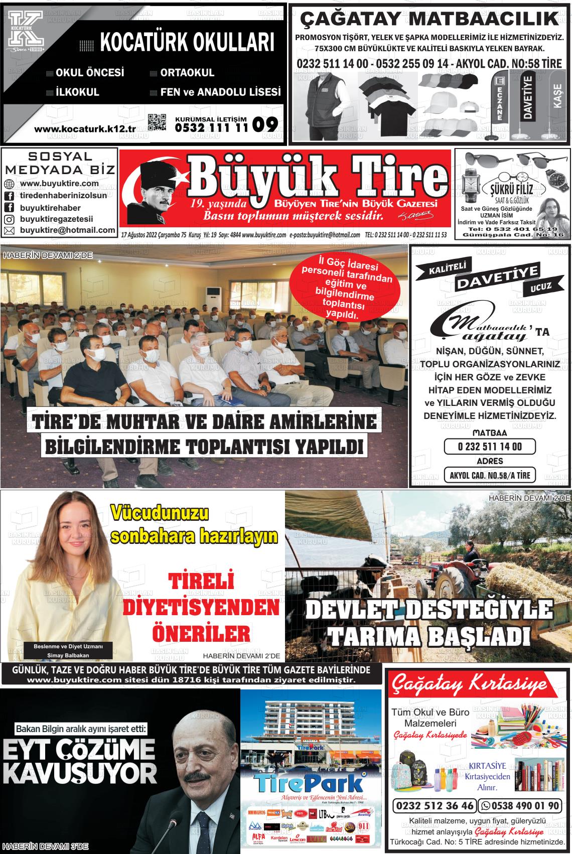 17 Ağustos 2022 Büyük Tire Gazete Manşeti