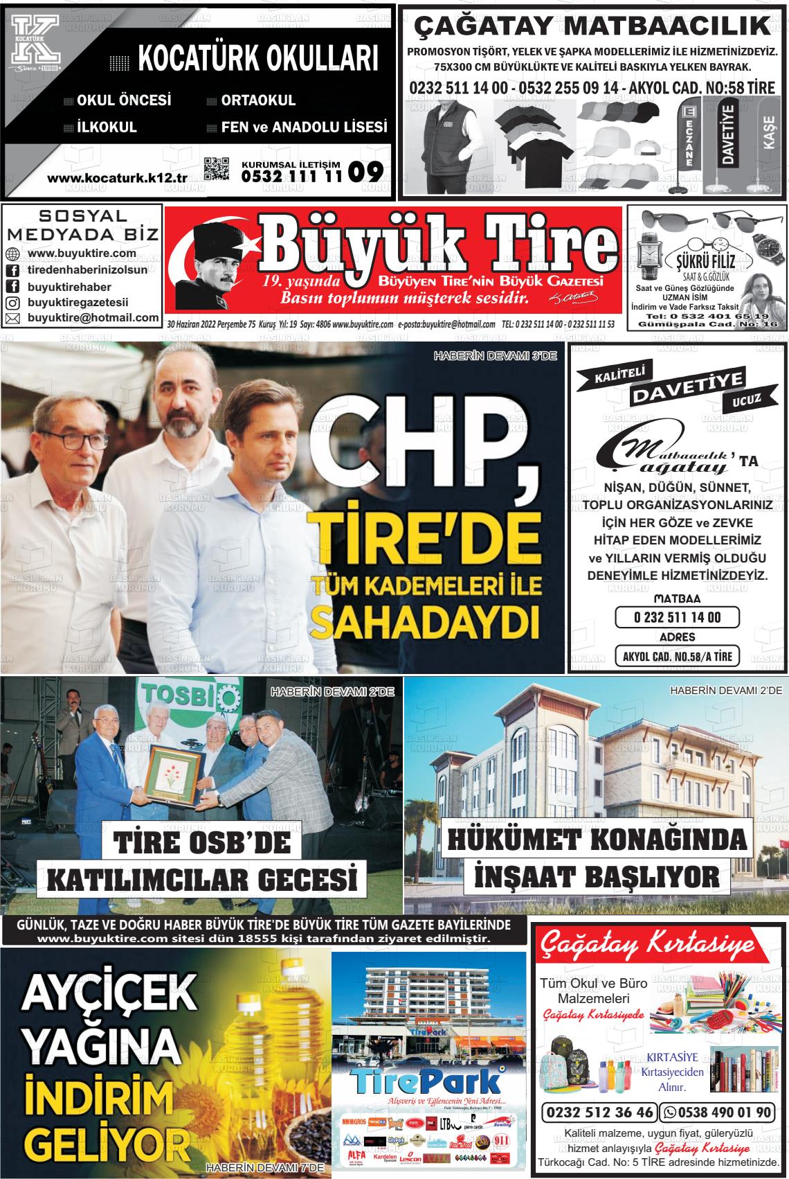 01 Temmuz 2022 Büyük Tire Gazete Manşeti