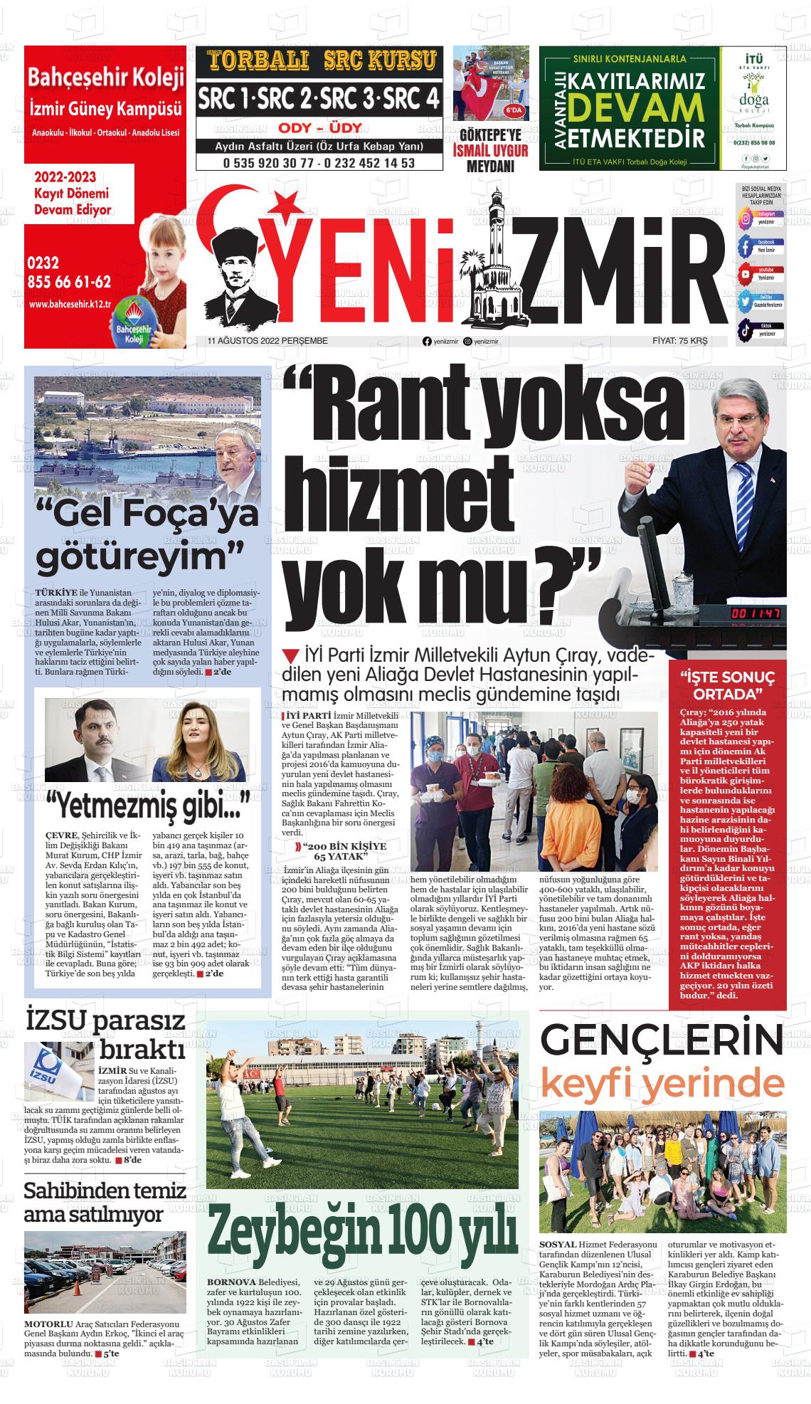 11 Ağustos 2022 Büyük Torbalı Gazete Manşeti