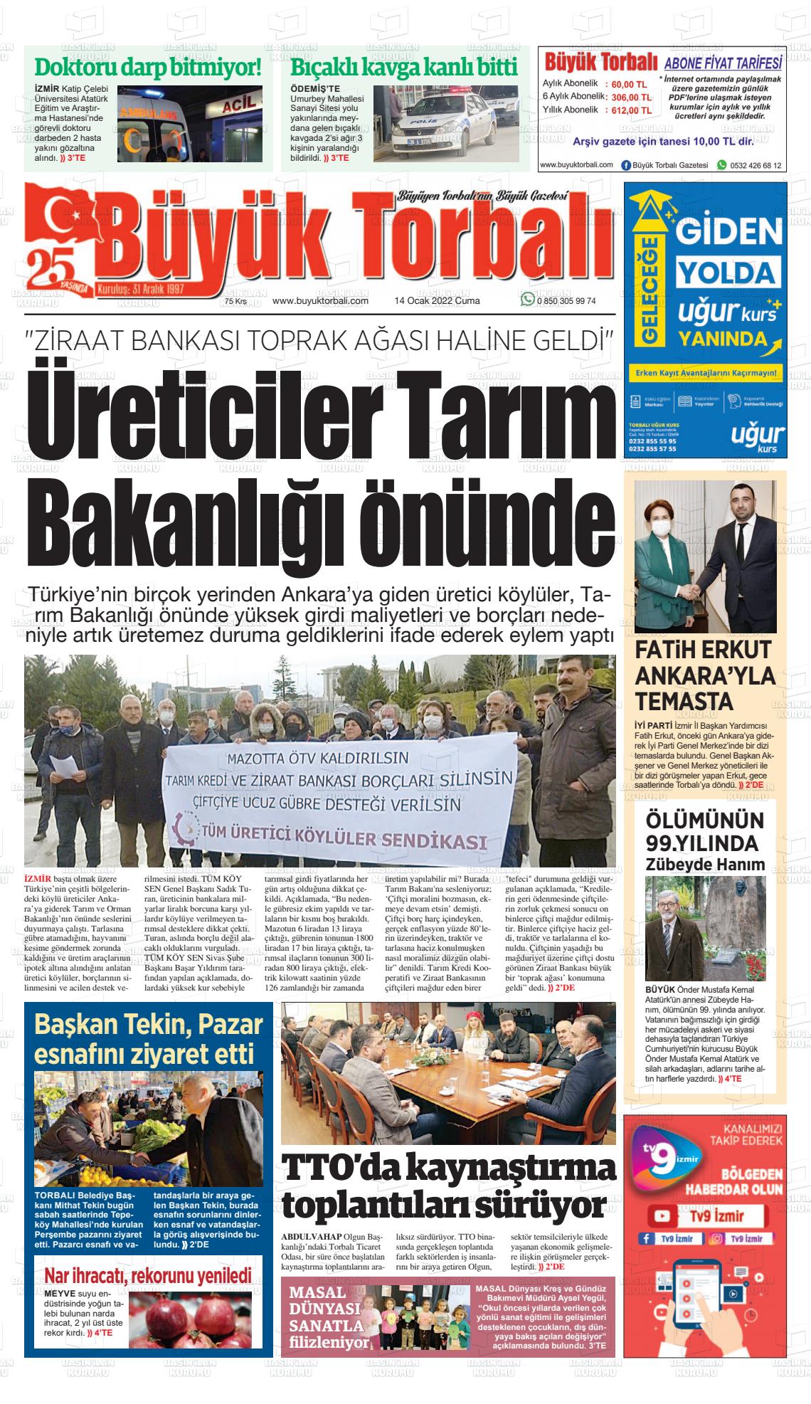 14 Ocak 2022 Büyük Torbalı Gazete Manşeti